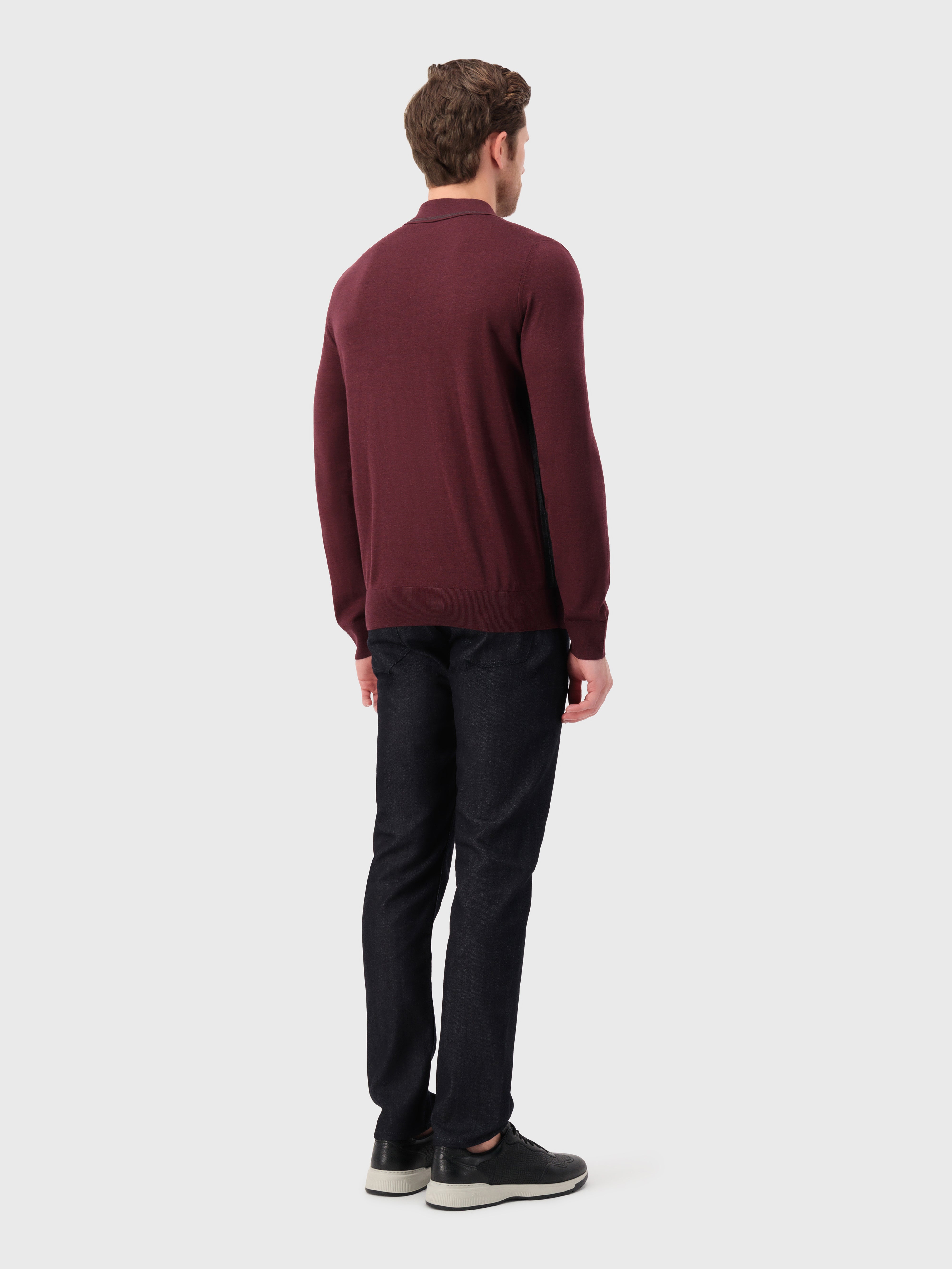 Long Sleeve Polo Shirt with Griffon Emblem Embroidery Bordeaux
