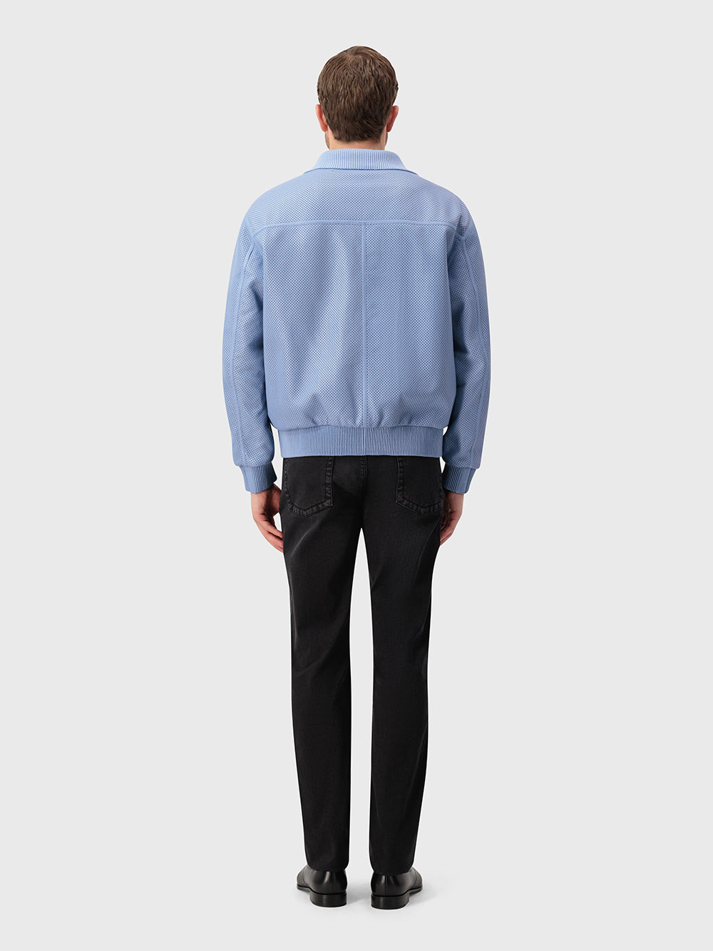 Perforated Leather Bomber Jacket - Pale Blue Onyx & Light Grey