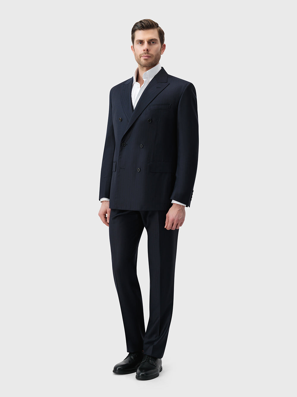 Paris Line Double-Breasted Suit in 100% Wool - Dark Navy