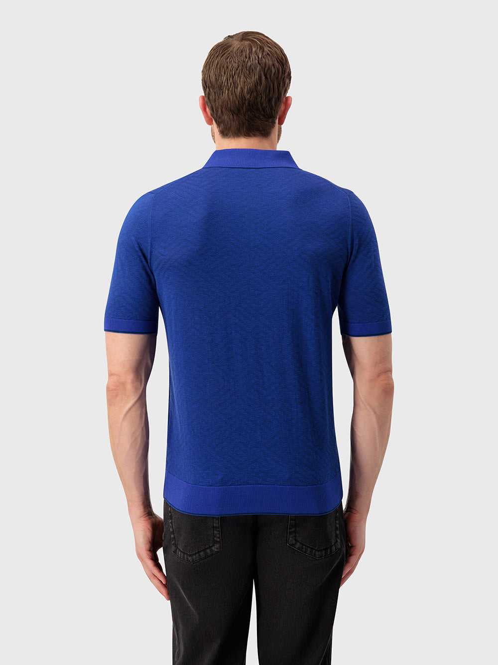 Silk-Knit Geometric Pattern Polo Shirt - Electric Blue