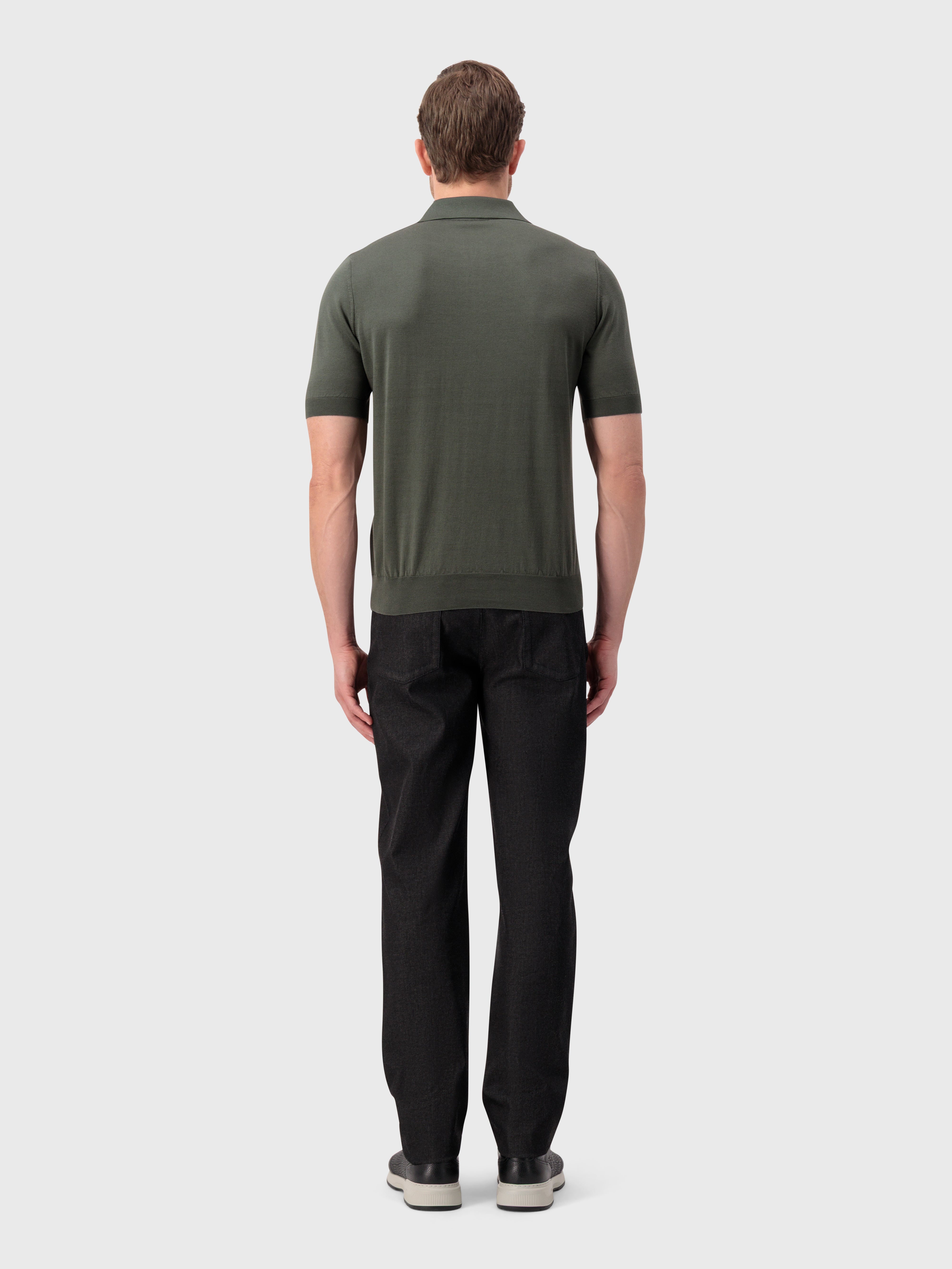 "Micro Lozenges" Silk Knit Polo - Deep Military