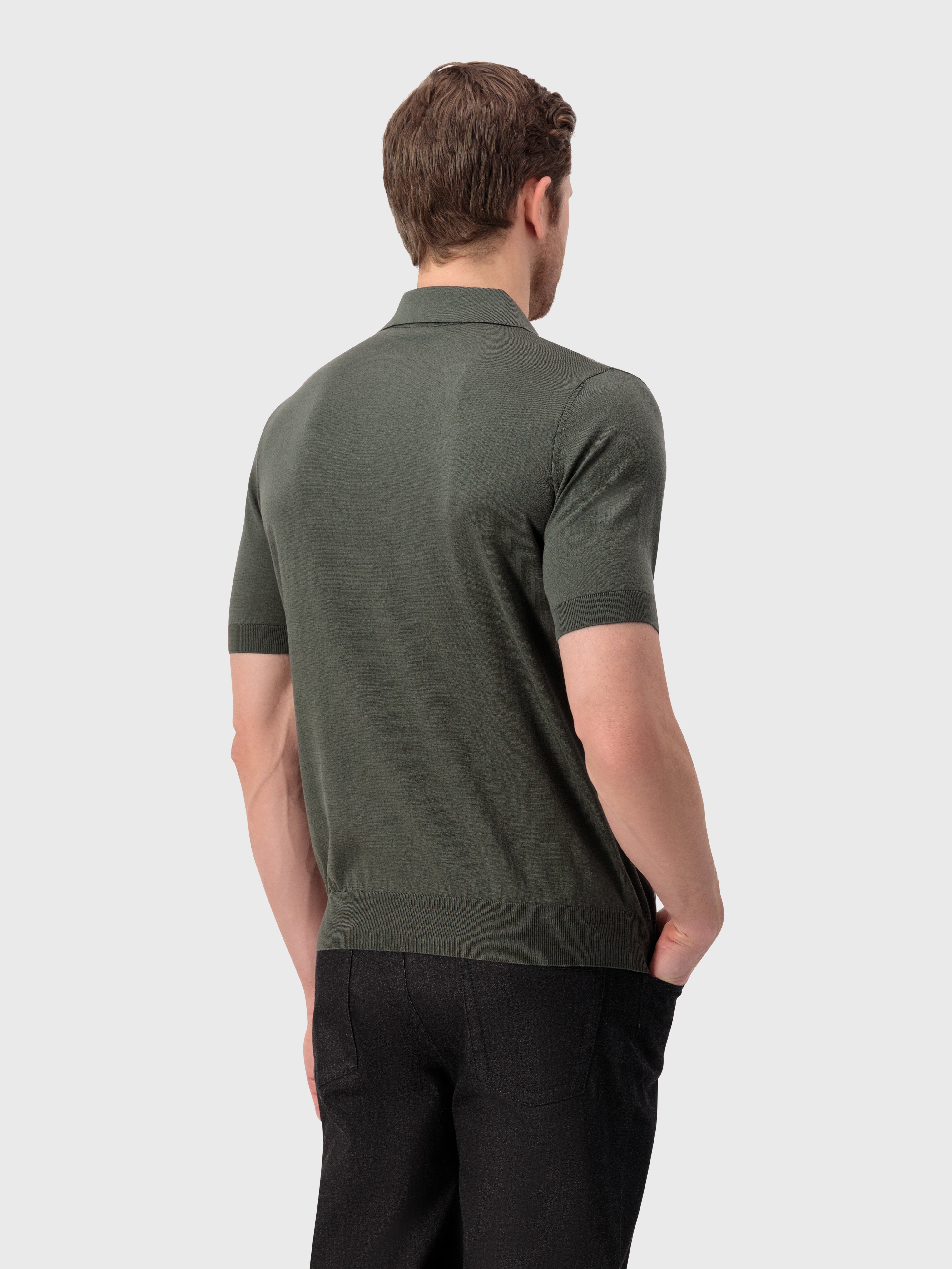 "Micro Lozenges" Silk Knit Polo - Deep Military