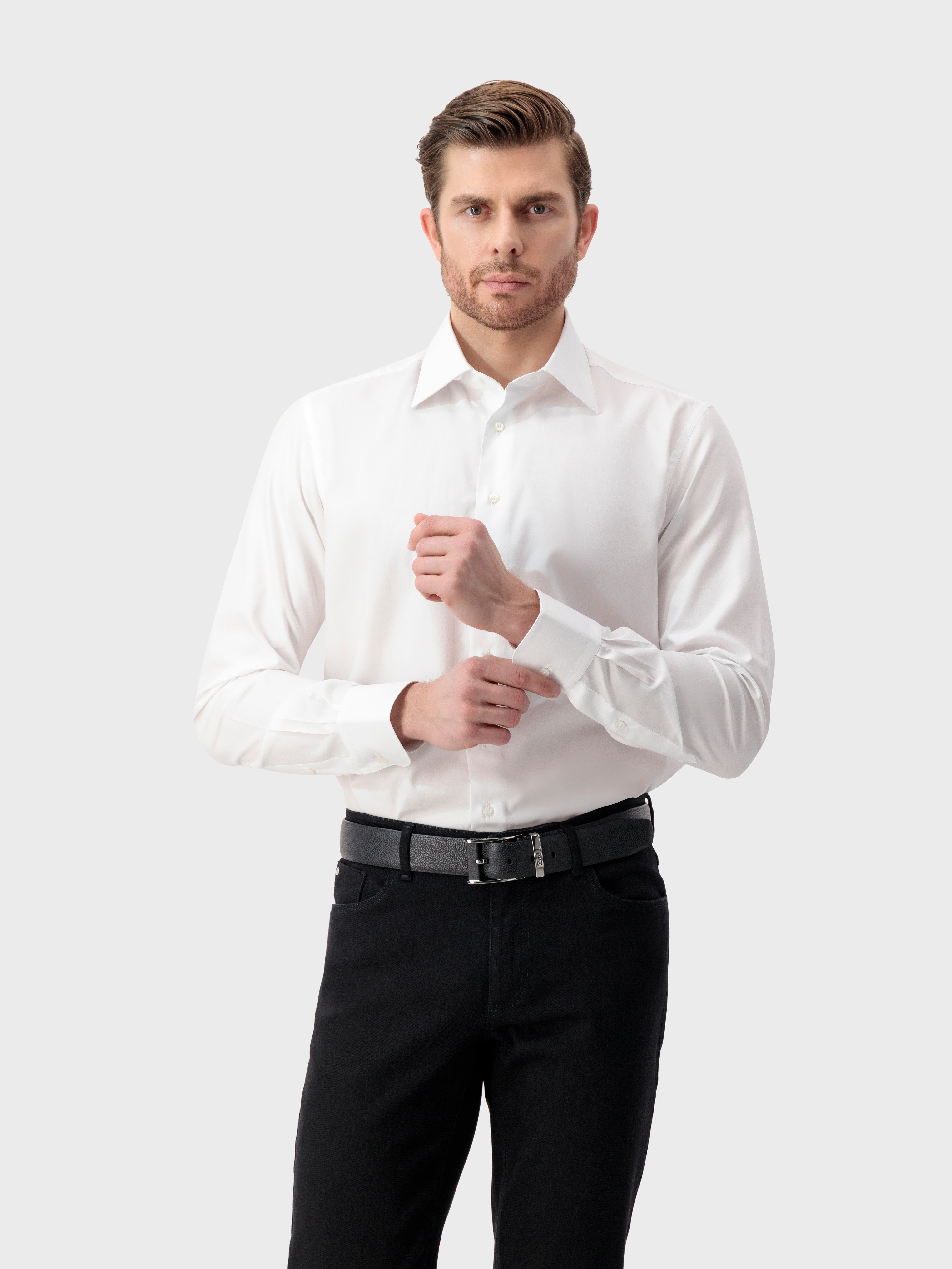 Single-Stitched Collar Cotton Shirt - Pearl White