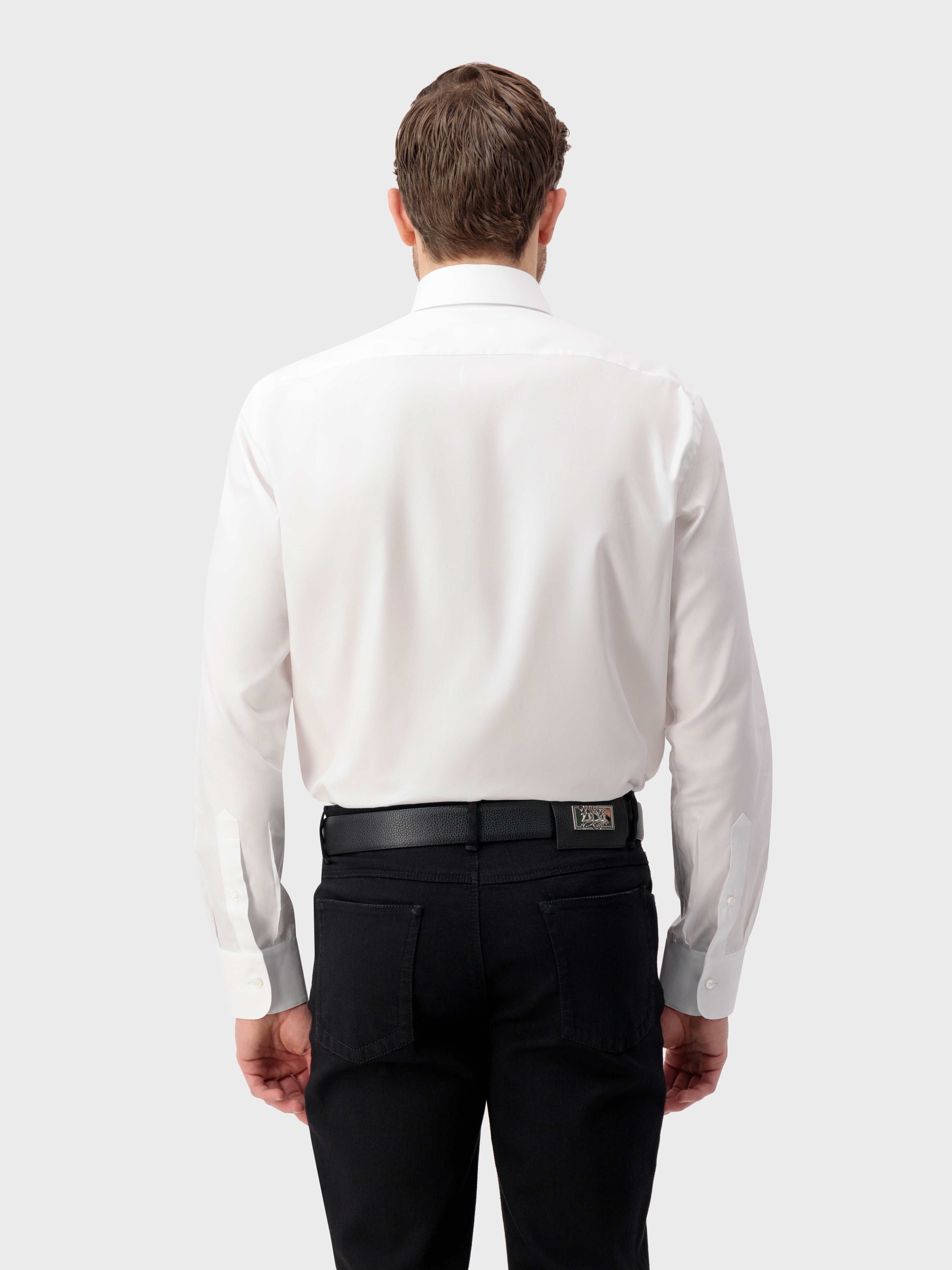 Single-Stitched Collar Cotton Shirt - Pearl White