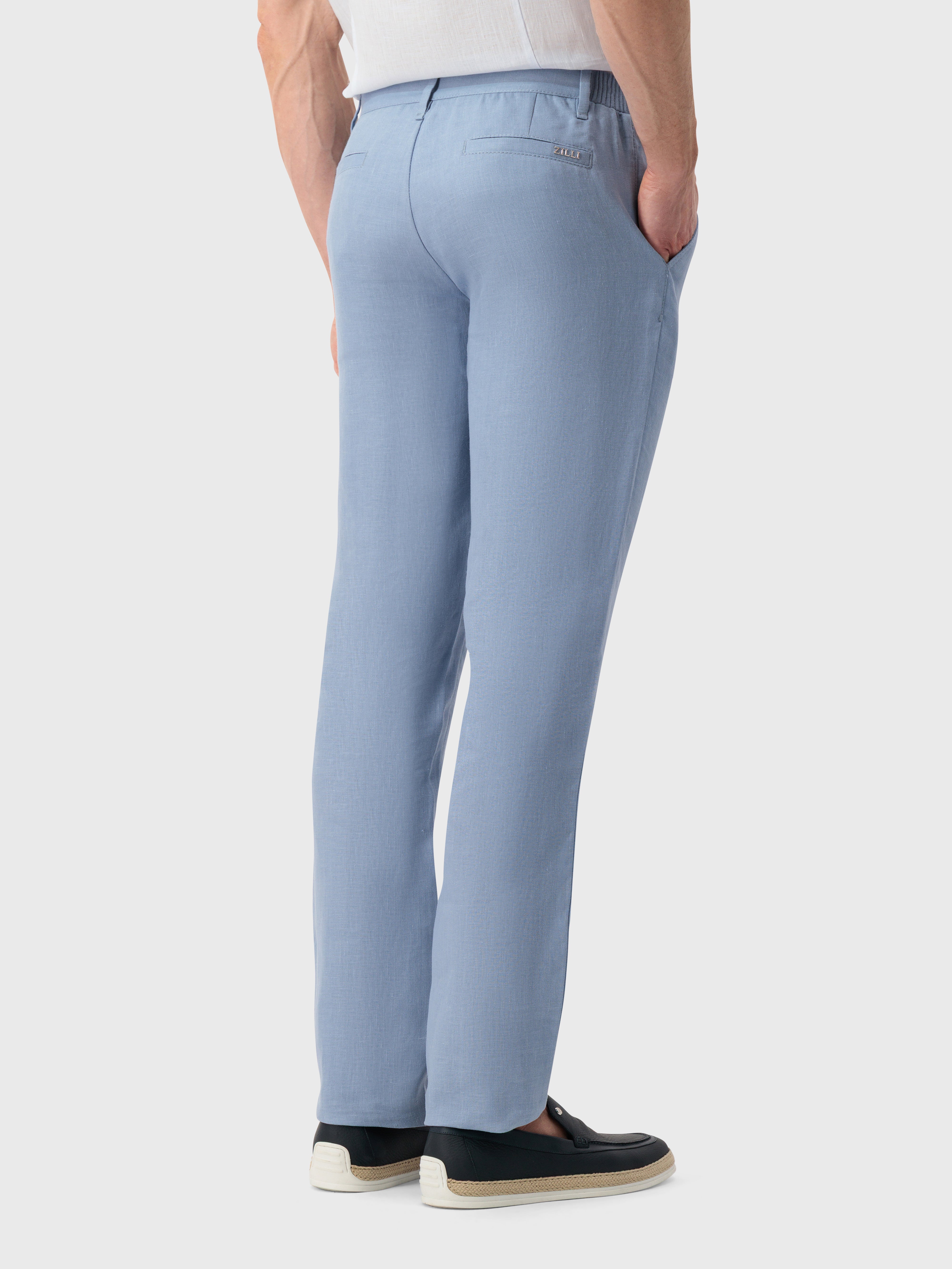 Slim Fit Linen Trousers - Blue Sky