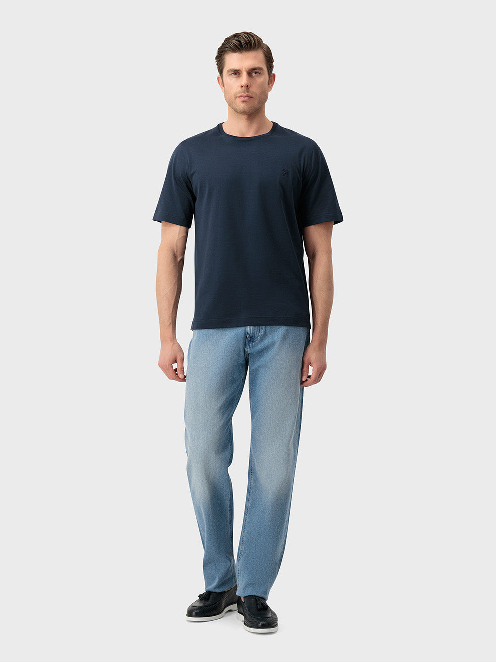 "ZILLI Club Lion" Embroidery Cotton Shirt - Blue Navy