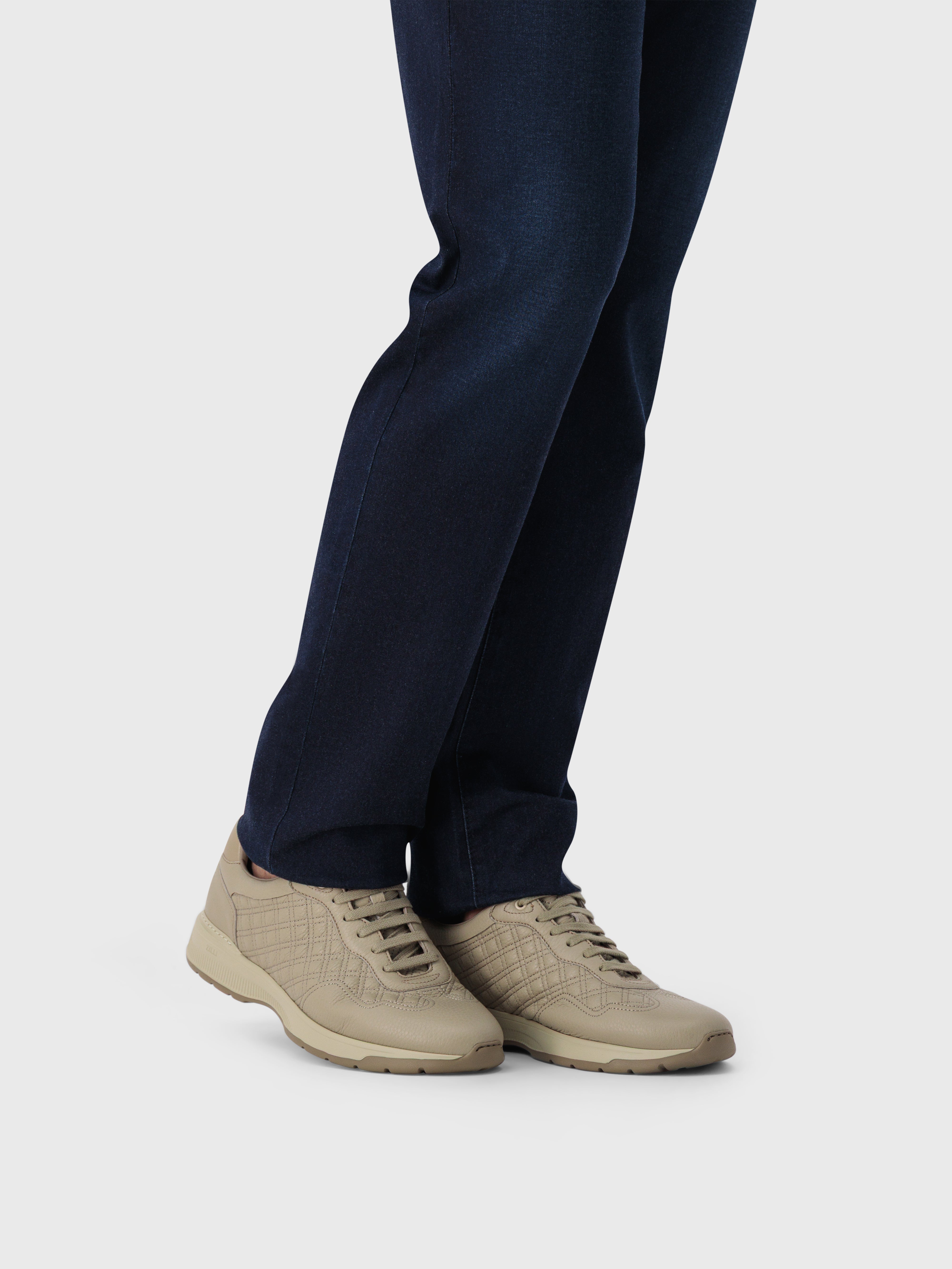 Кожаные кроссовки с алмазной строчкой - Тауп