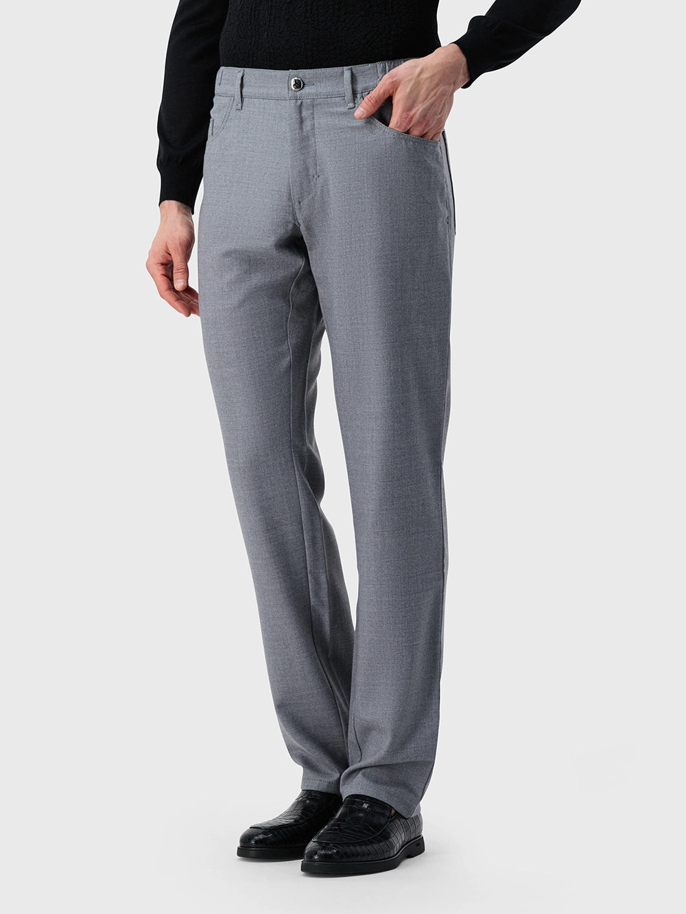 Wool Jean with Calf Leather Detail - Soft Grey