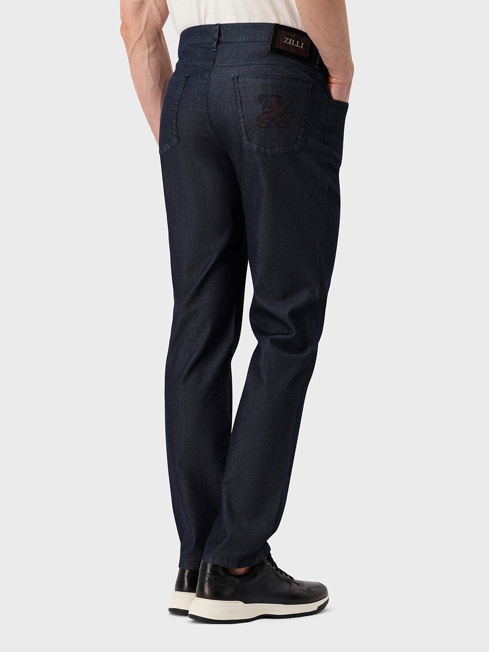 Hybrid Fit "Big Lion" Embroidery Denim Cotton Trousers - Blue Navy
