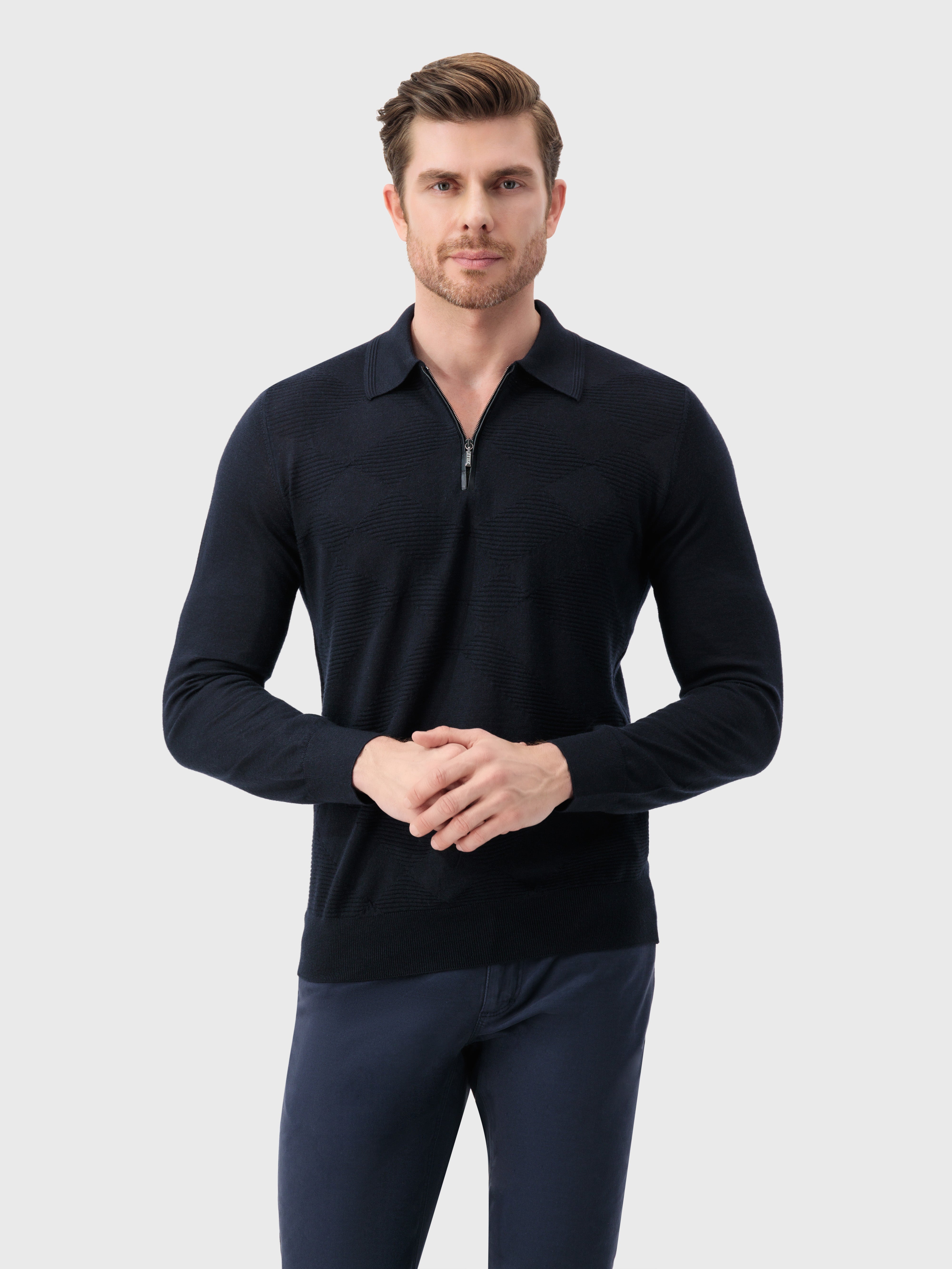 Cashmere and Silk Polo Dark Navy