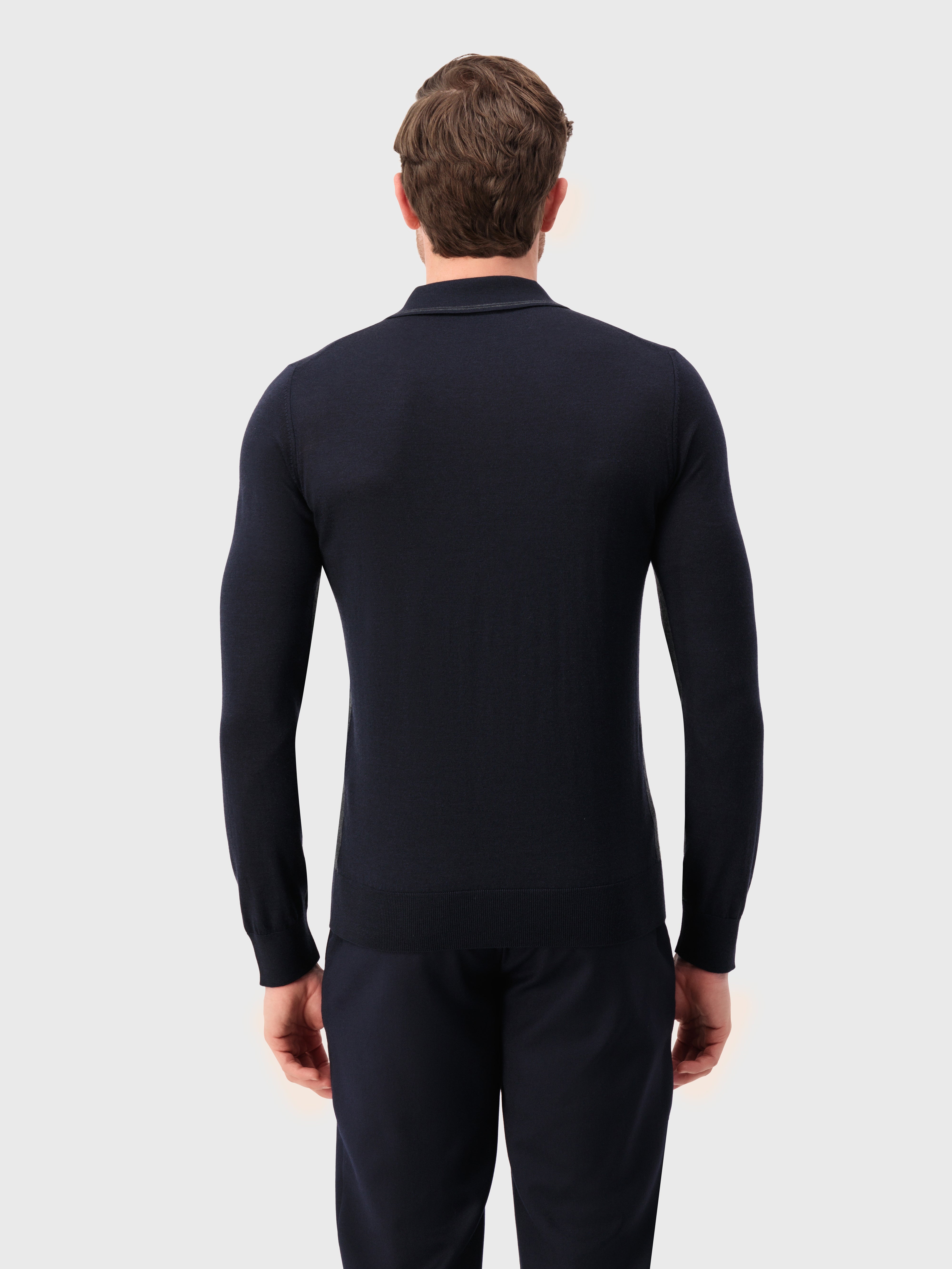 Long Sleeve Polo Shirt with Griffon Emblem Embroidery Dark Navy