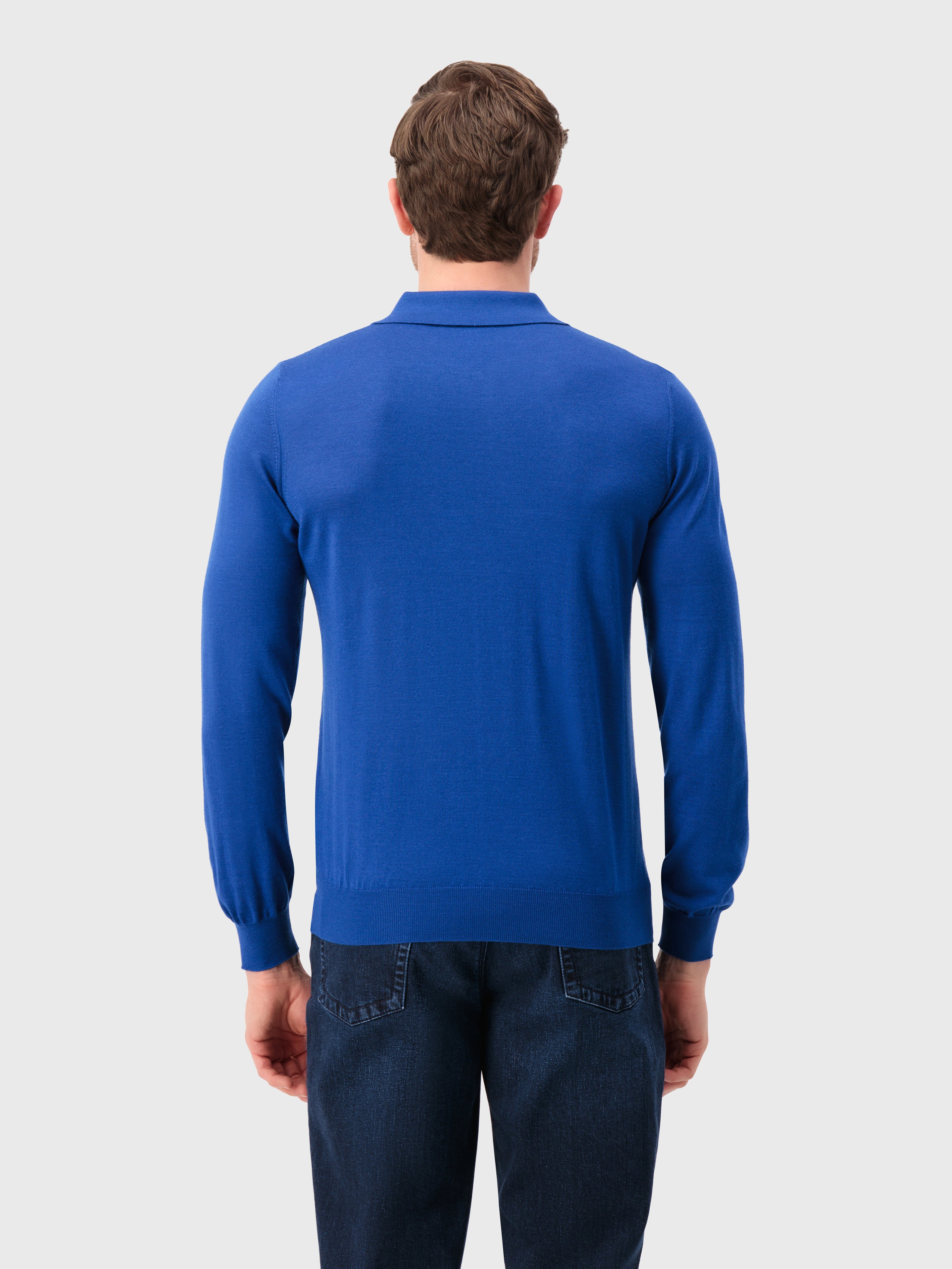 Zipped Polo Shirt in Cashmere and Silk Bright Blue