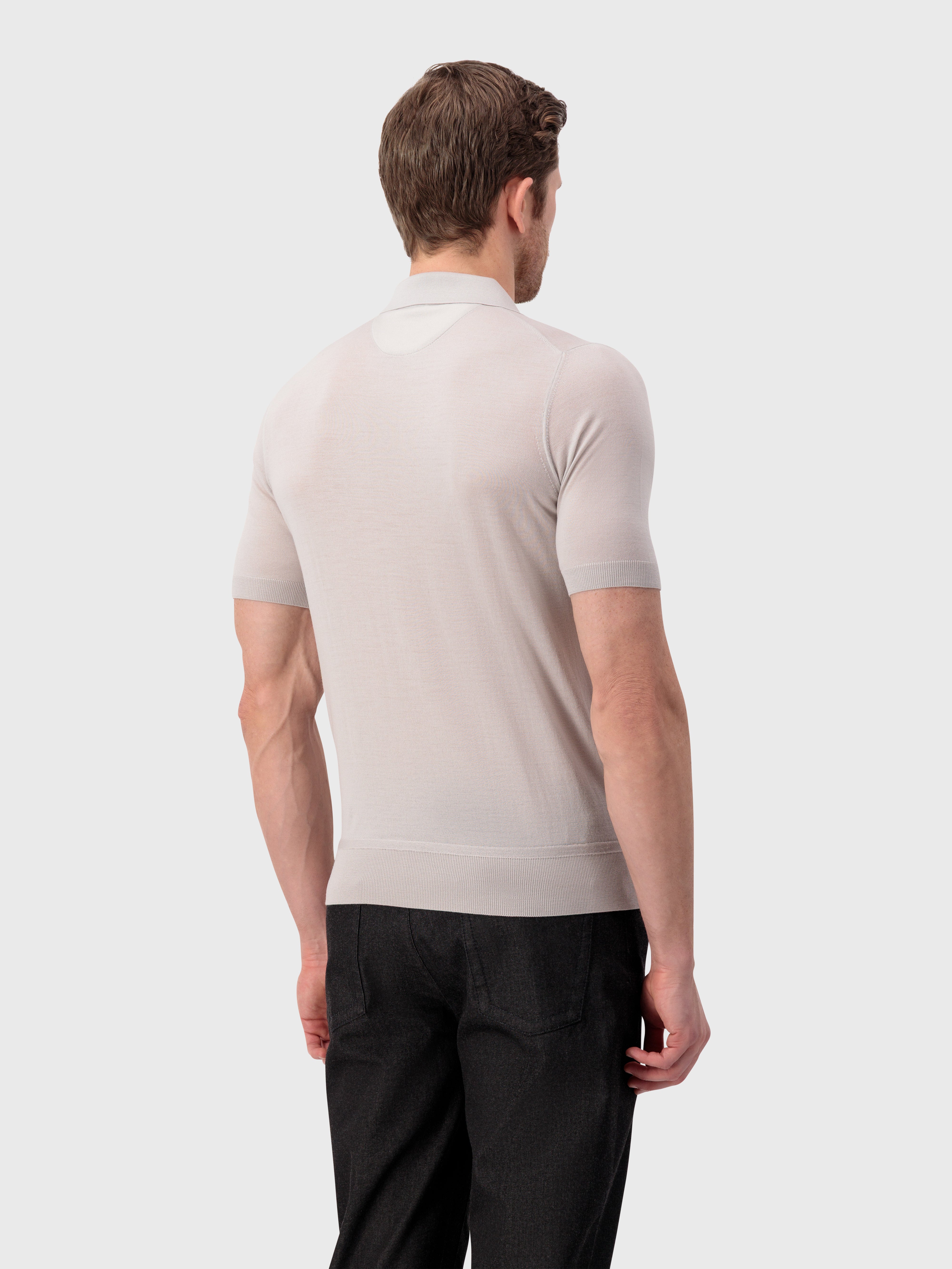 "Lion Piquet" Wool Knit Polo - Pale Fawn