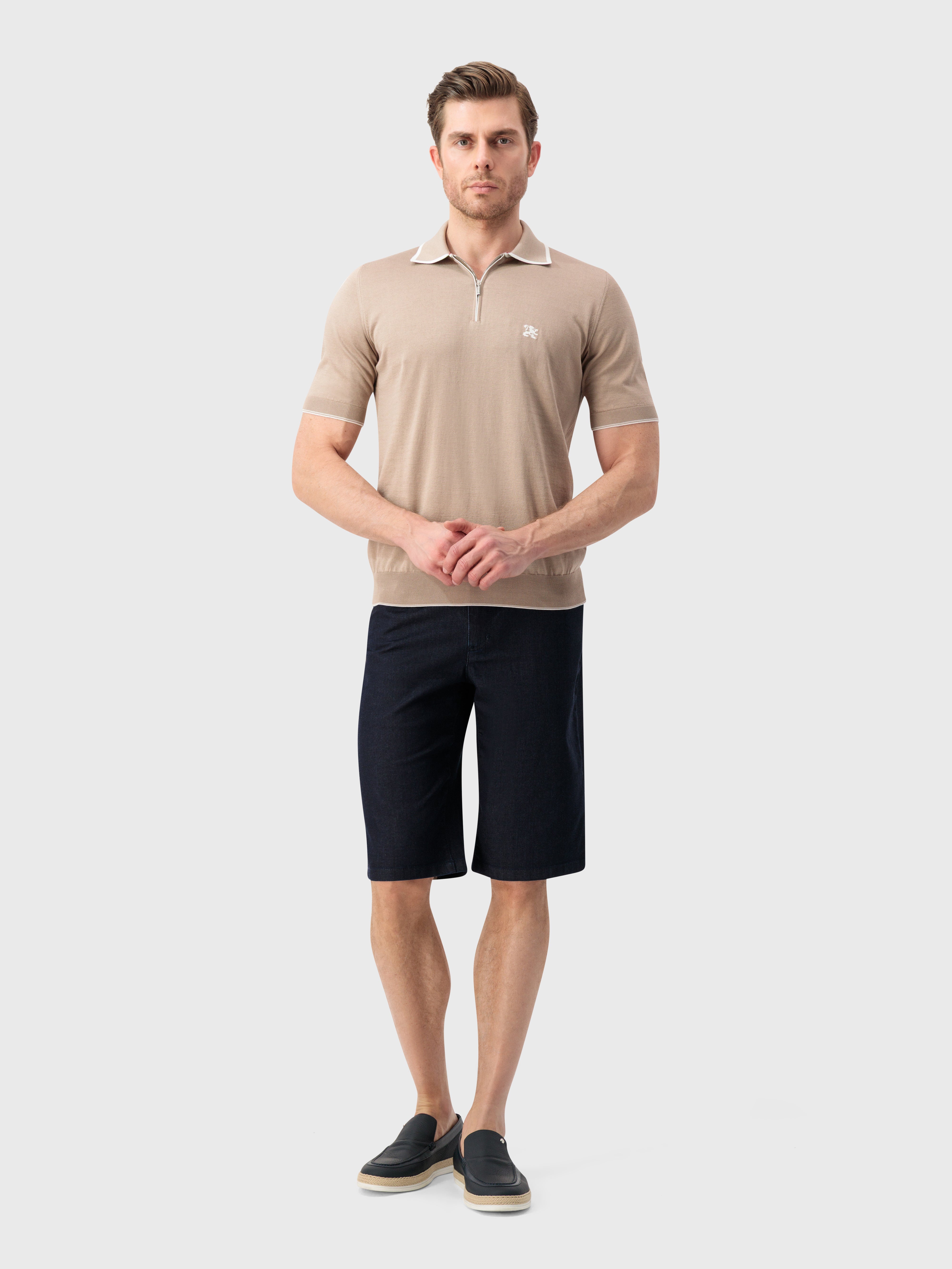 "Lion Piquet" Silk and Cotton Knit Polo - Pale Caramel