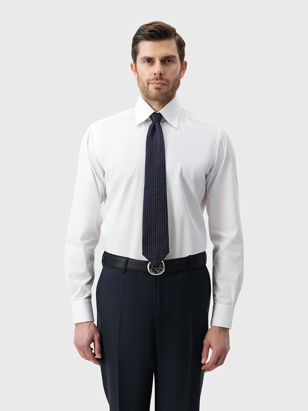 100% Silk Tie with Geometric Micro Oval - Dark Navy