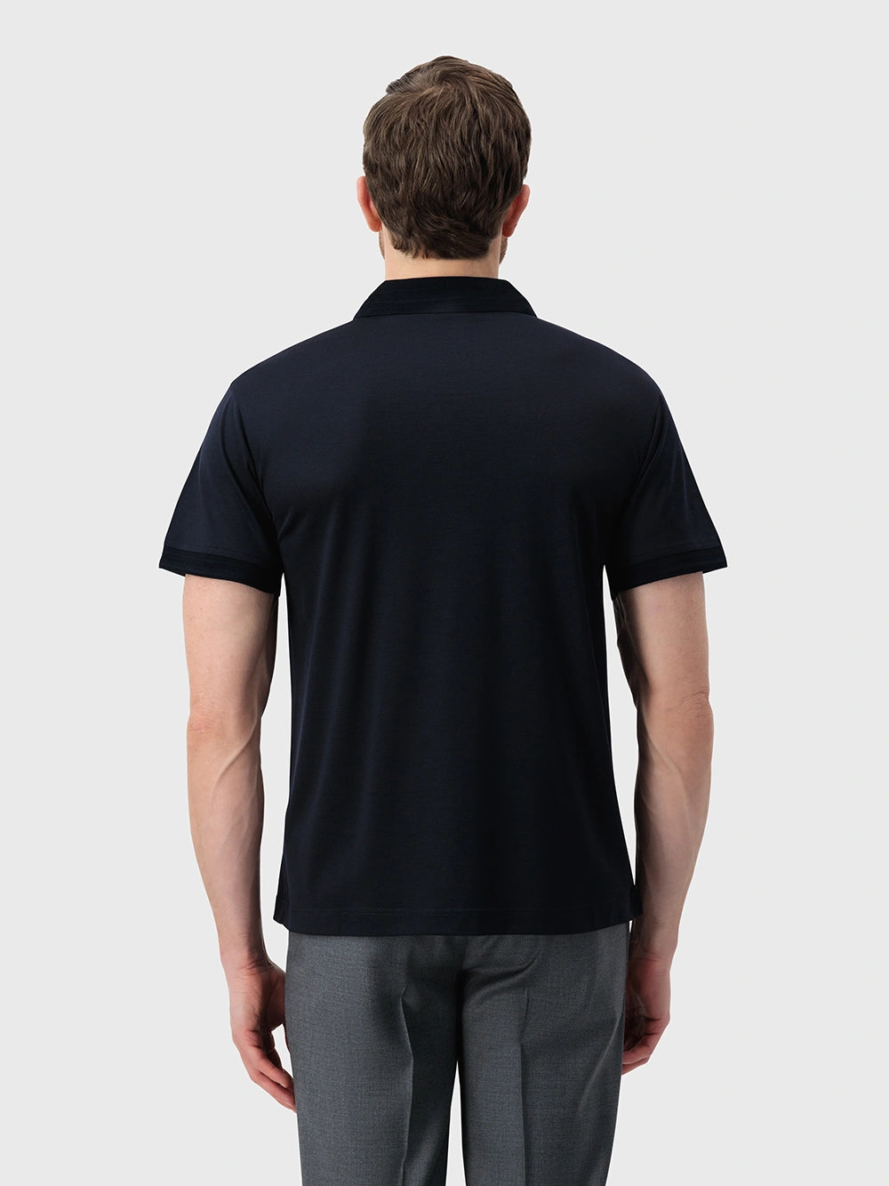 Wool Knit Polo T-Shirt with Half-Zip – Dark Navy