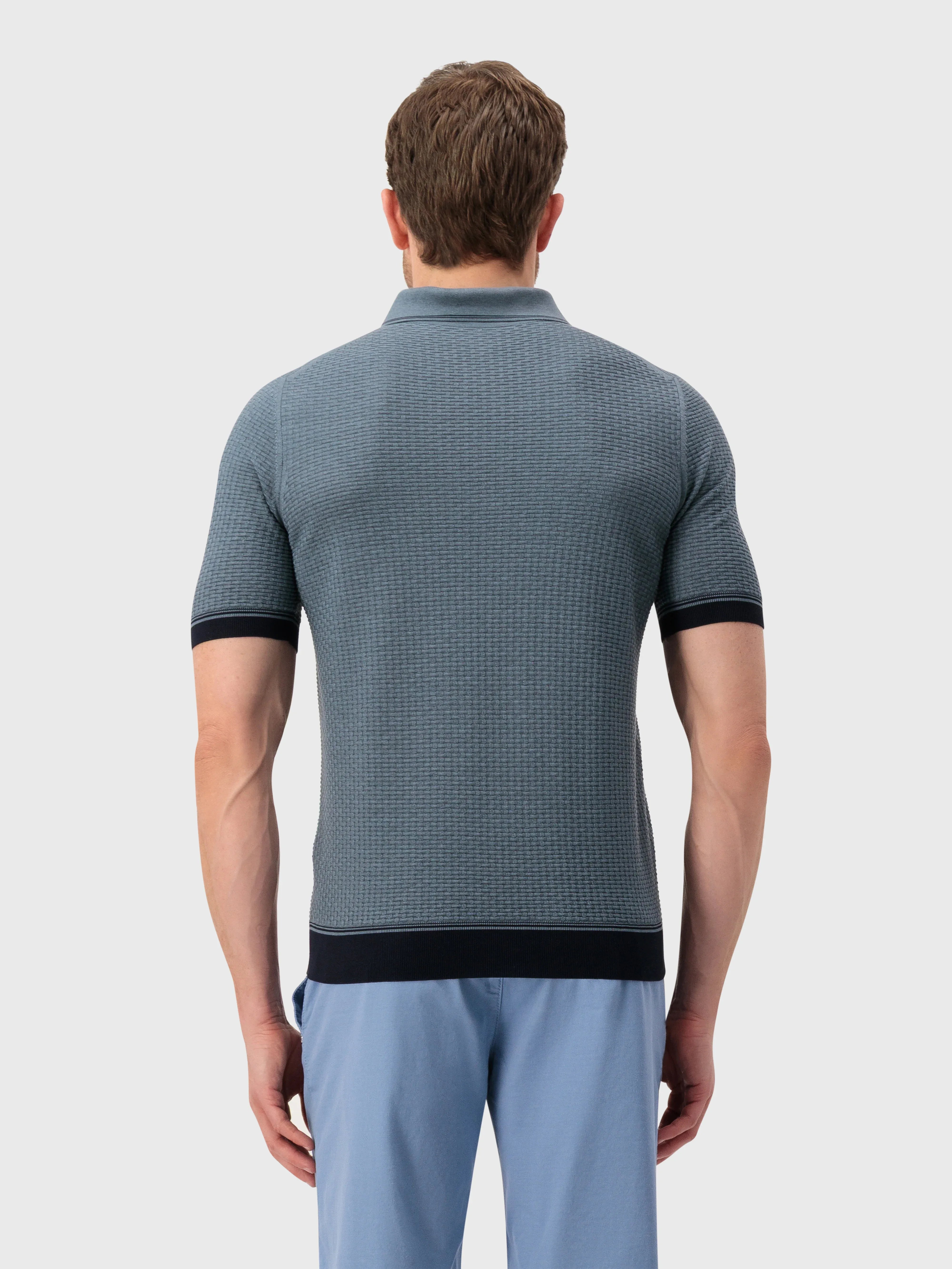 Geometric Pattern Silk-Knit Polo Shirt - Deep Malachite