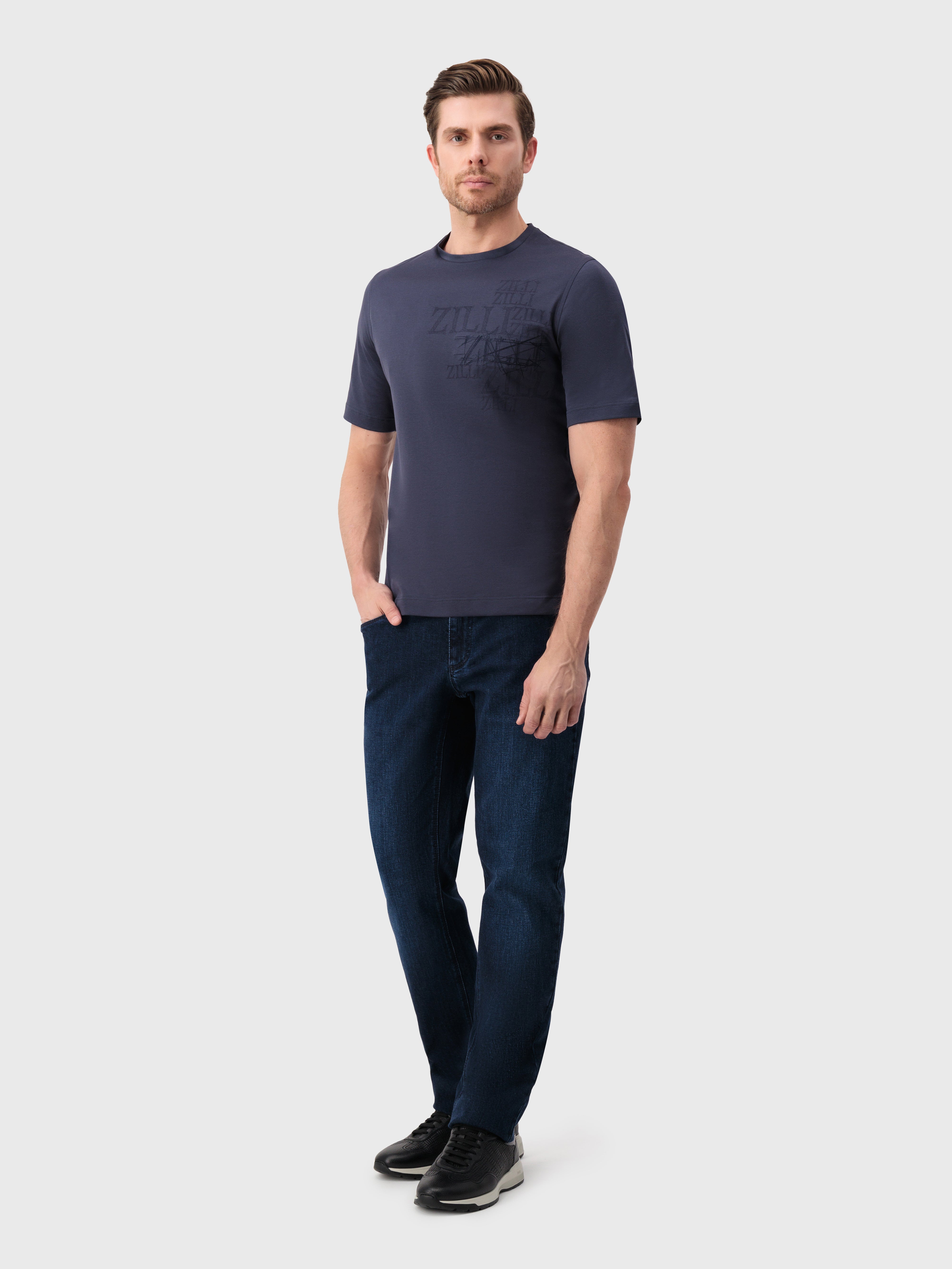 T-Shirt with Graphic ZILLI Design Dark Navy