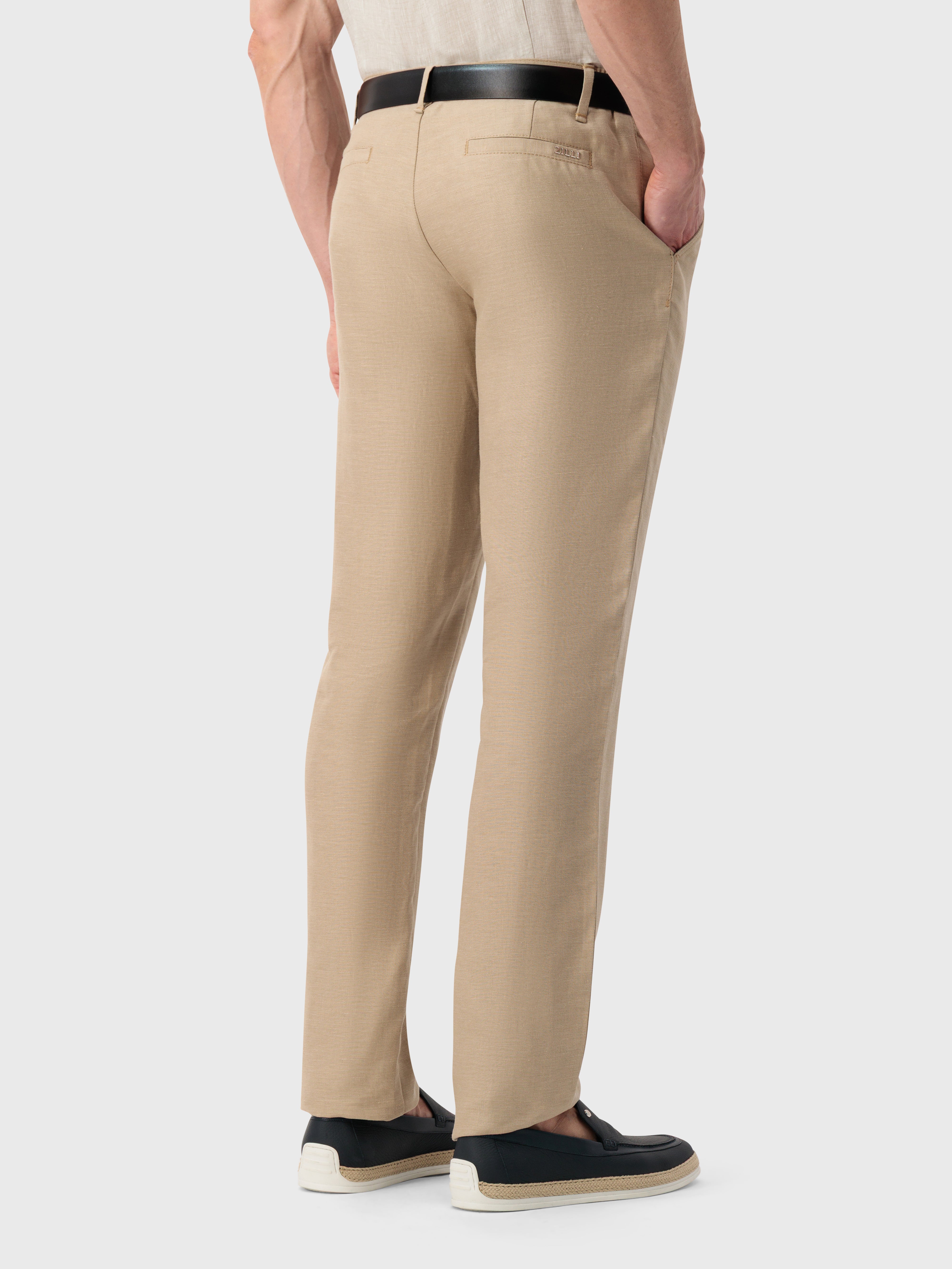 Slim Fit Linen Trousers - Camel