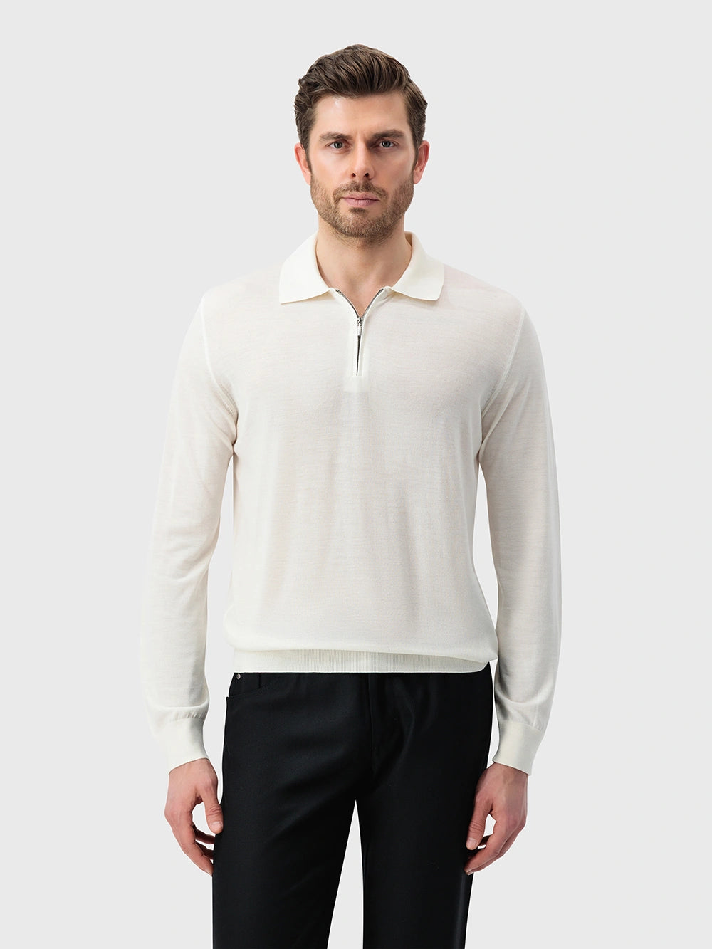 100% Wool Polo Half-Zip Knit – Blond Fawn