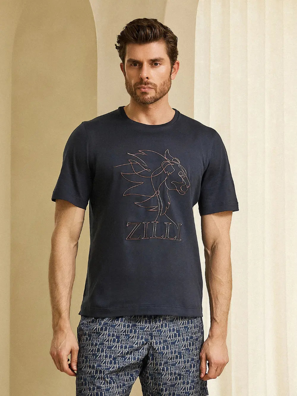 ZILLI "Big Lion" Embroidery Cotton Shirt - Blue Navy