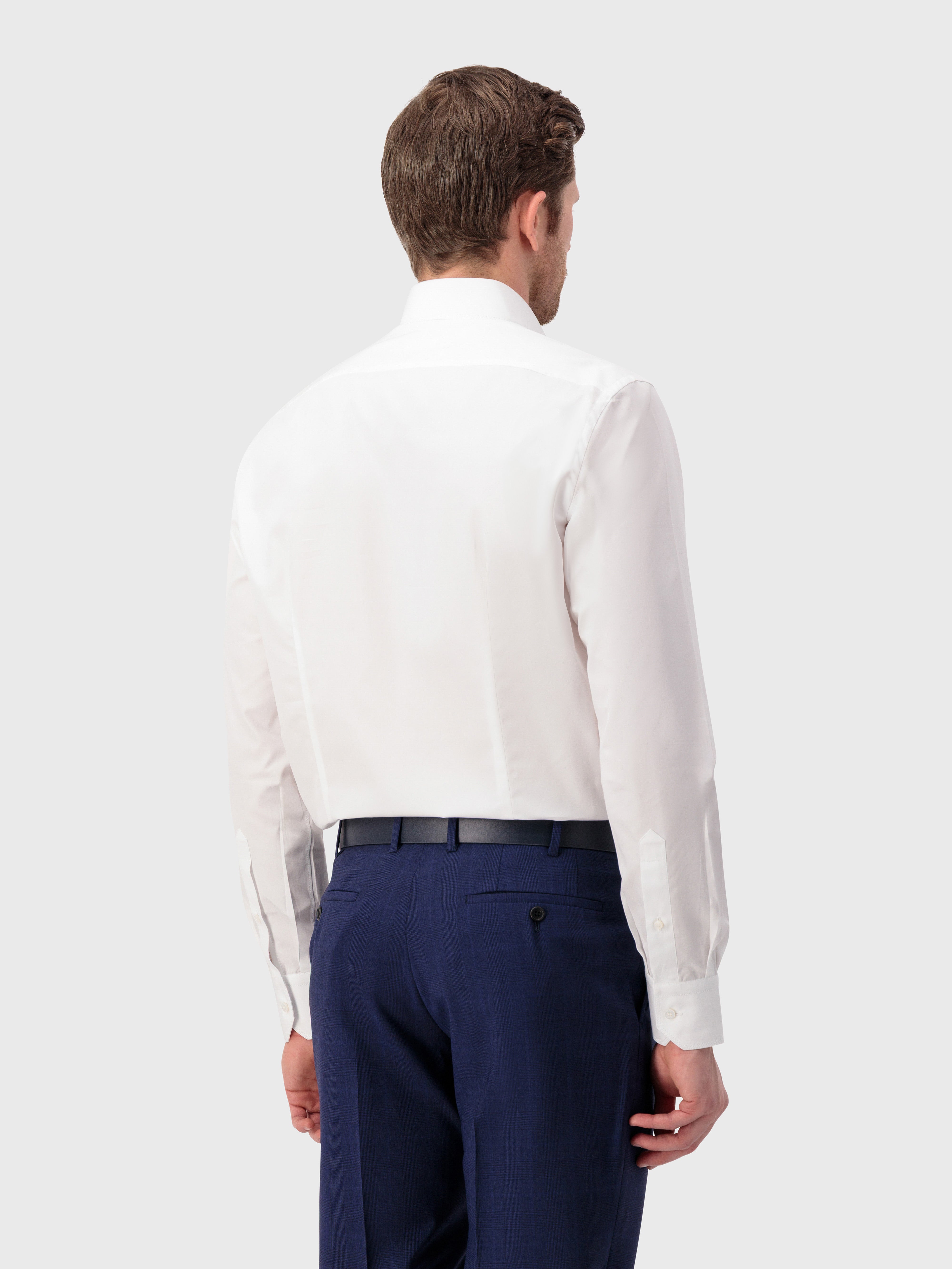 Triple-Stitched Hidden Button Collar Sea Island Cotton Shirt - White