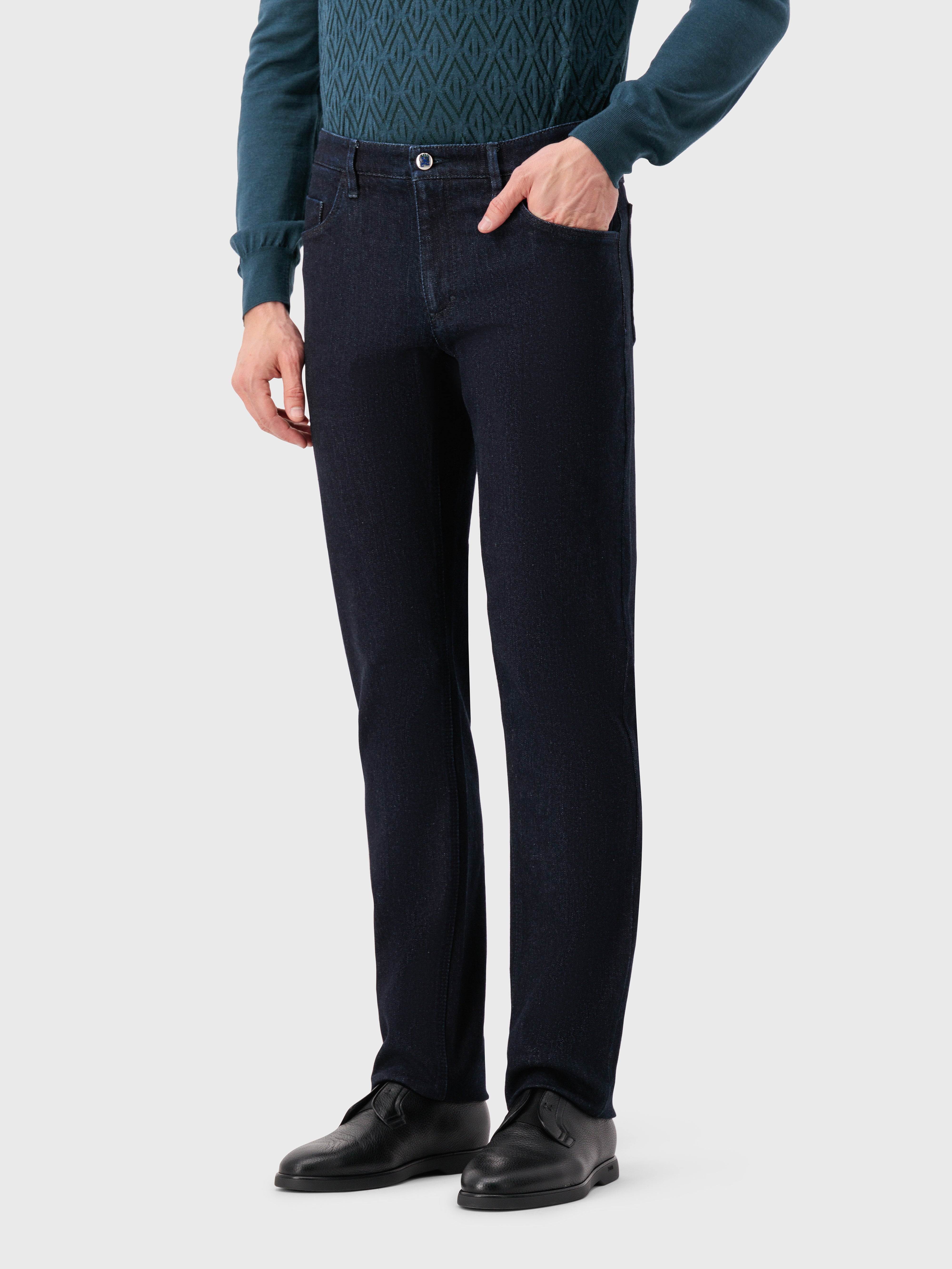 Cotton Jeans with Micro Griffon Embroidery Blue Navy