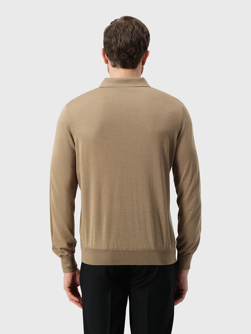 Angled Panel Polo Half-Zip Knit with Crocodile Leather Trim – Cappuccino