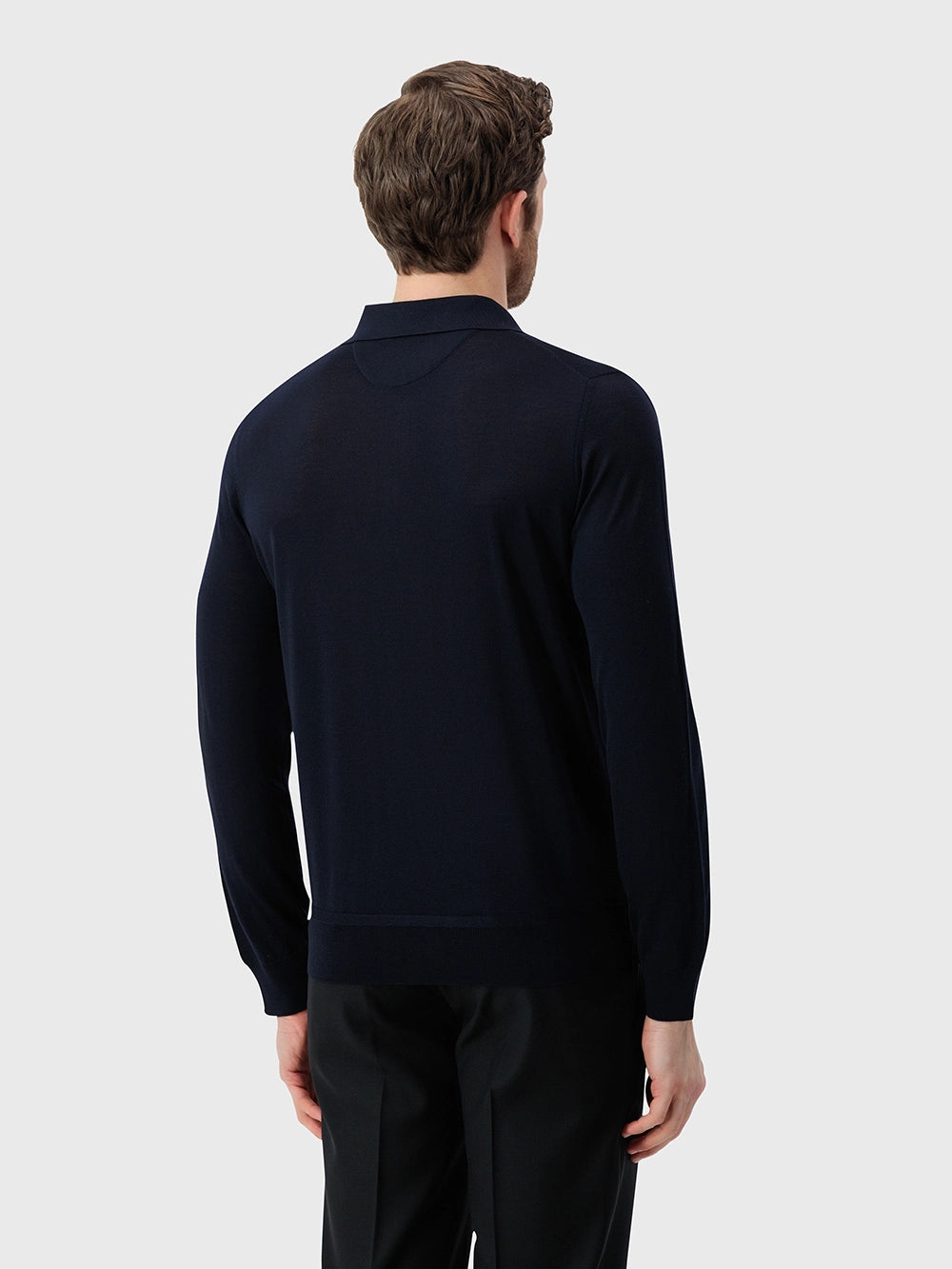 100% Wool Polo Half-Zip Knit – Dark Navy