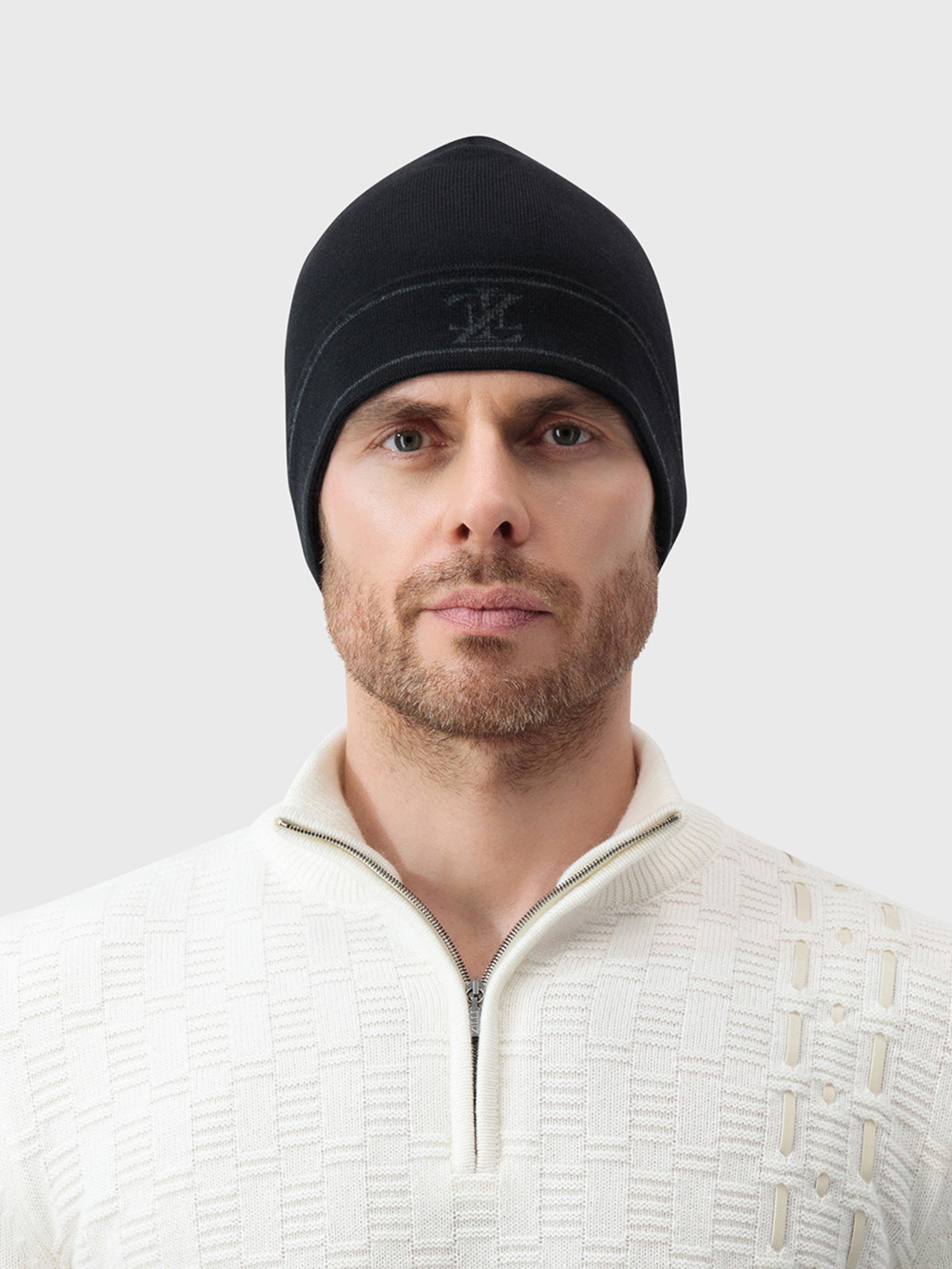 70% Wool 30% Silk Beanie - Black