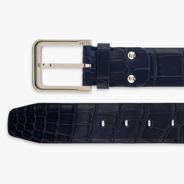 Zilli Classic Belt in Blue Matt Crocodile With Strates Loop Buckle