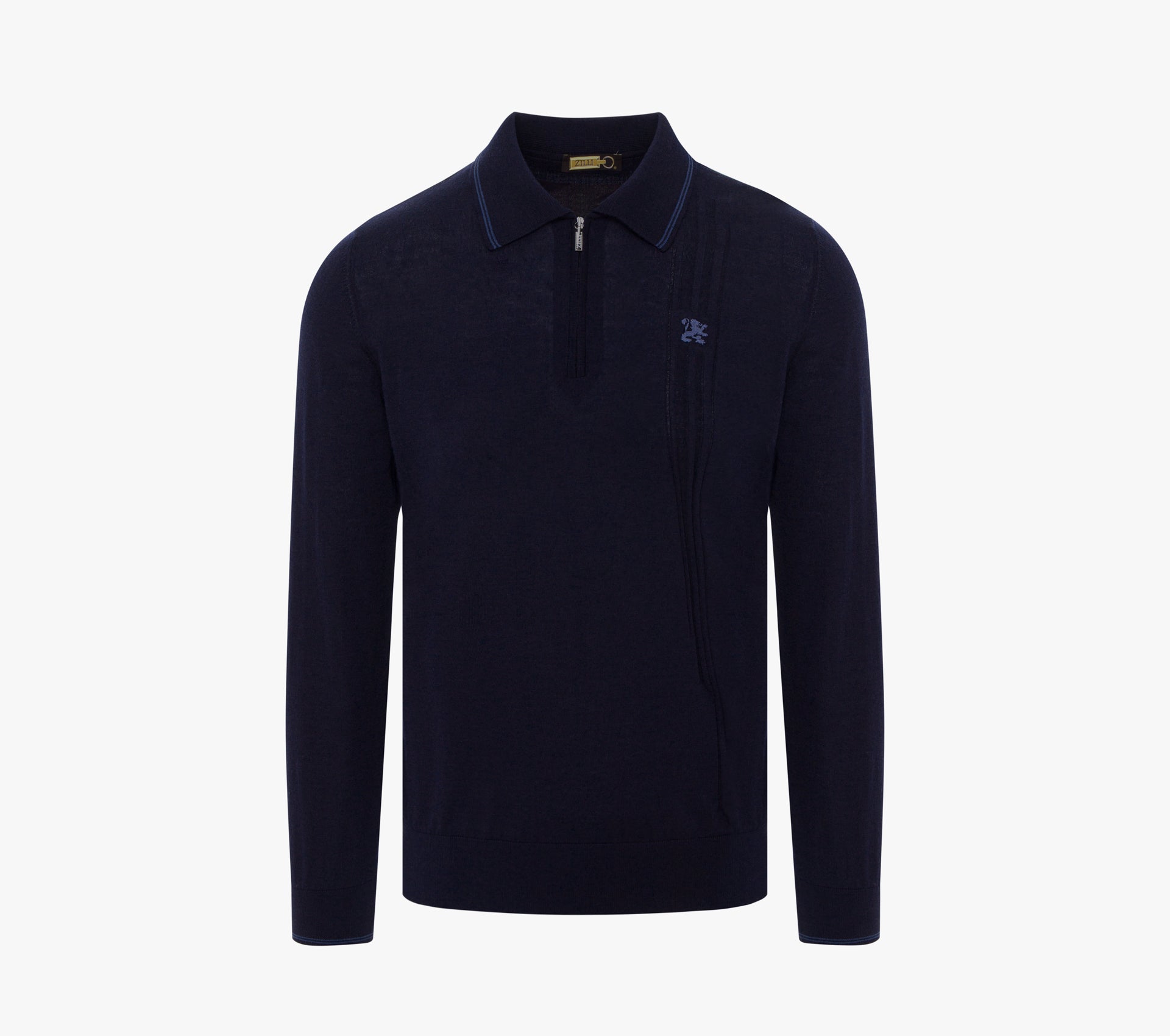 Long Sleeve Zipped Polo with Micro Griffon Embroidery