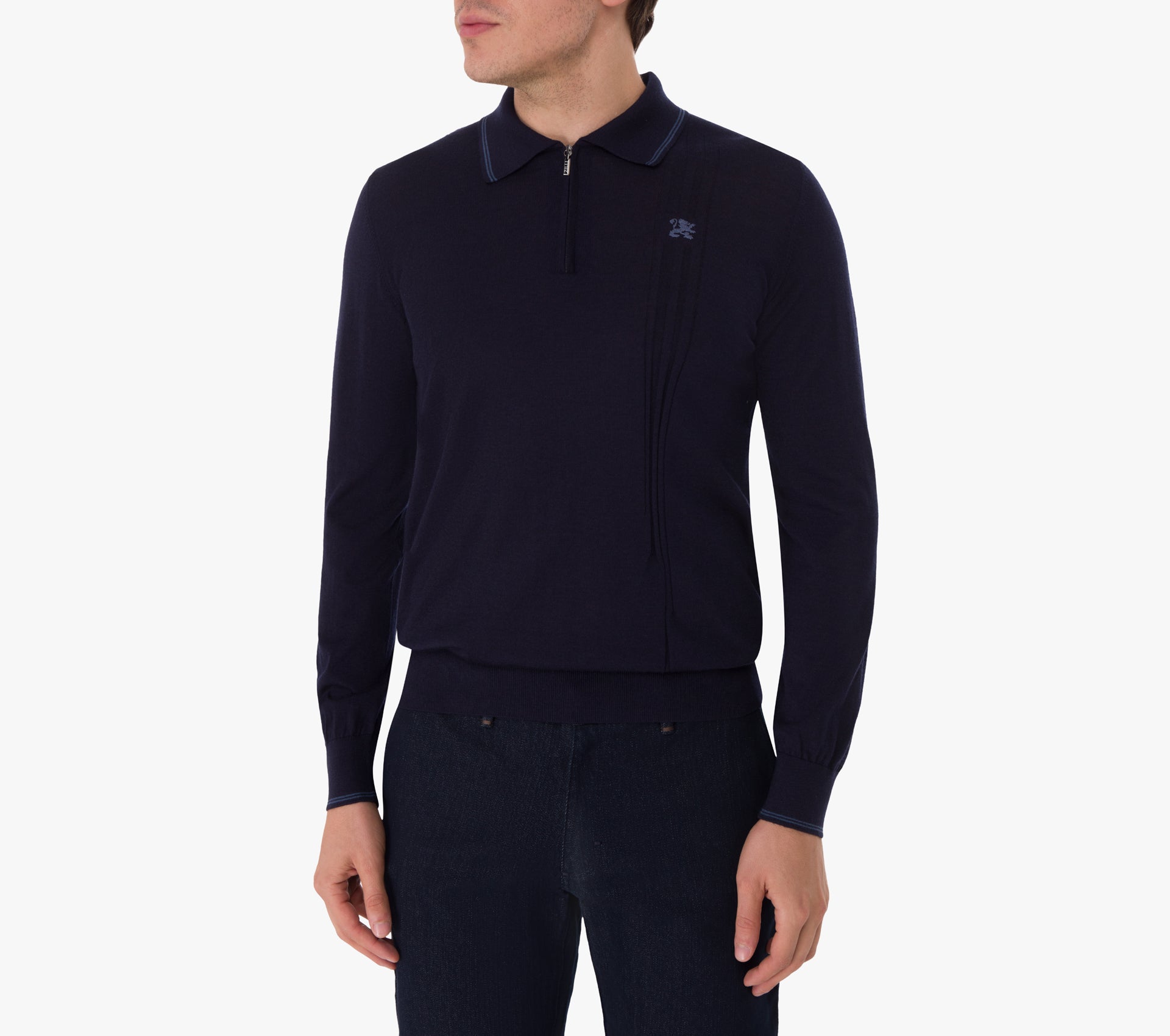 Long Sleeve Zipped Polo with Micro Griffon Embroidery