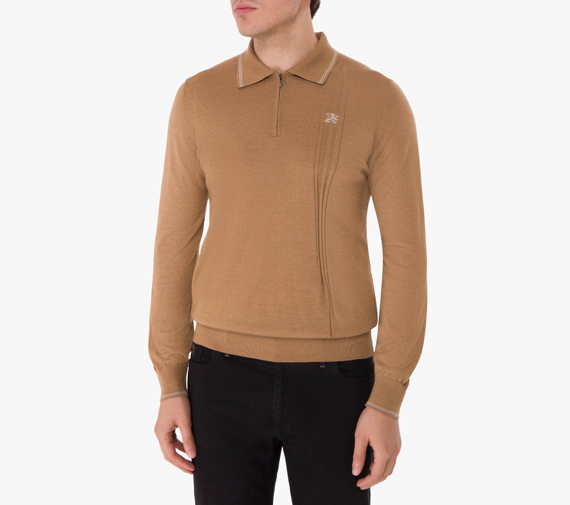 Long Sleeve Zipped Polo with Micro Griffon Embroidery