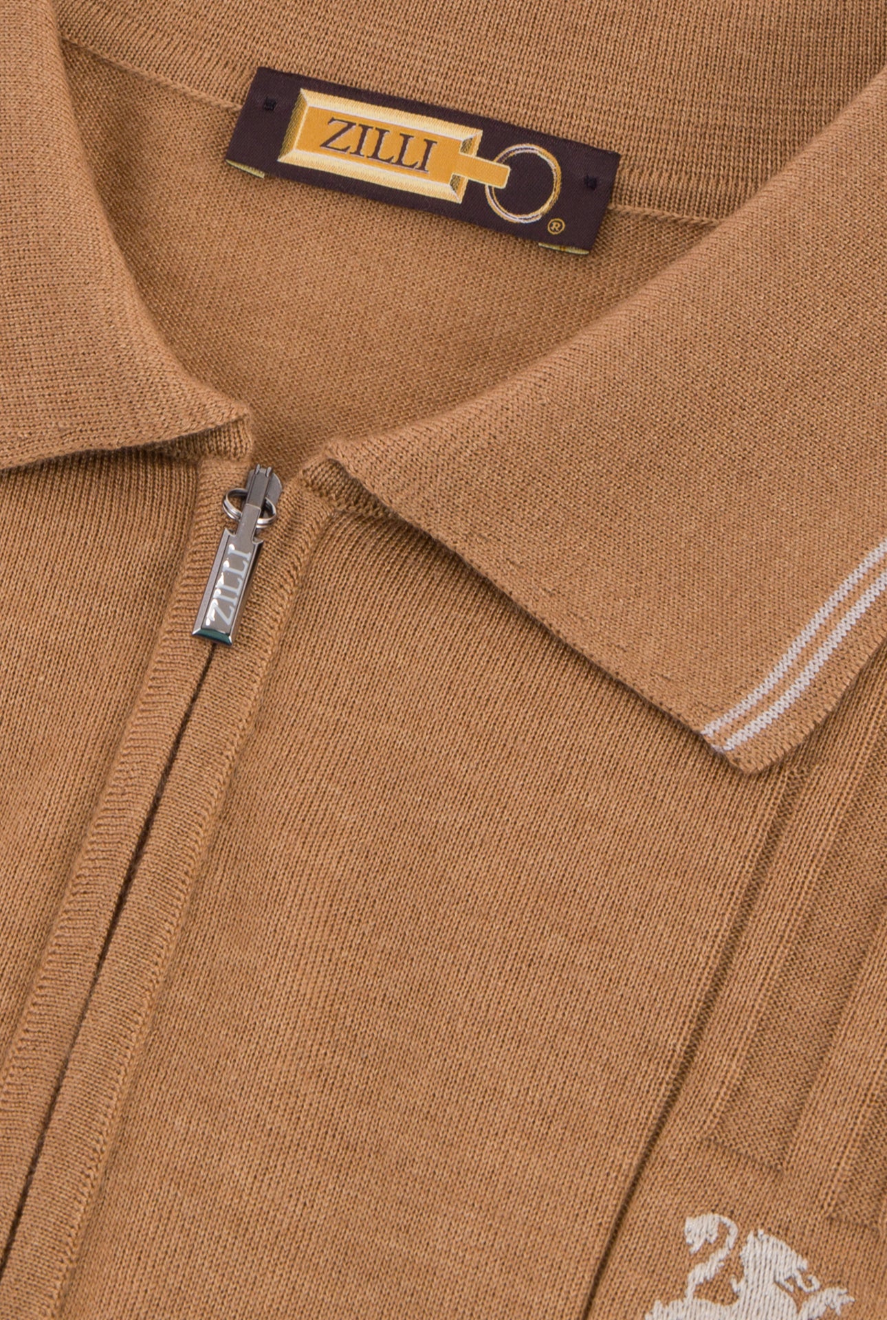 Long Sleeve Zipped Polo with Micro Griffon Embroidery