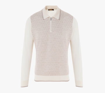 Zipped Polo with Herringbone Pattern