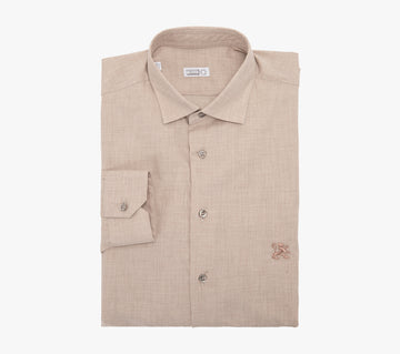 Classic Long-Sleeve Shirt in Cotton and Cashmere with Micro-Griffon Embroidery