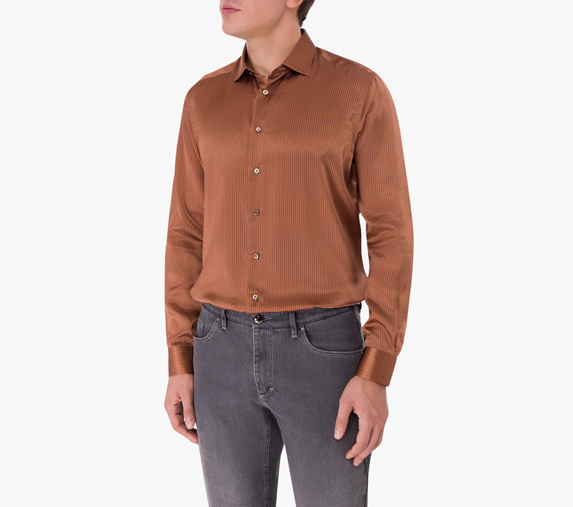 Elegant Long-Sleeve Silk Shirt with Braided Pattern