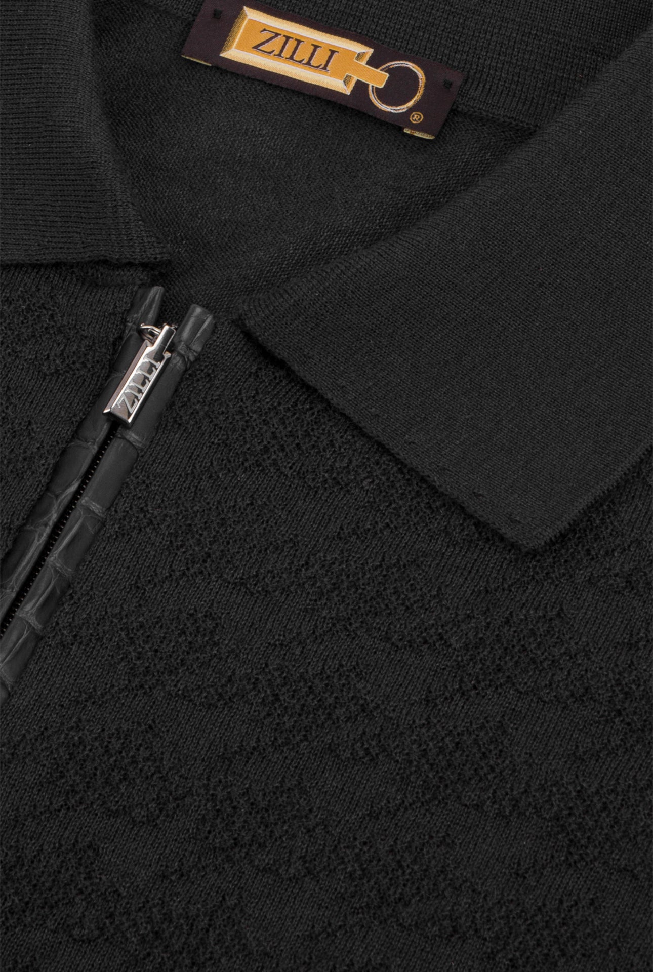 Zipped Polo Shirt with Crocodile Details