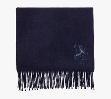 Fringed Scarf with Lion Embroidery