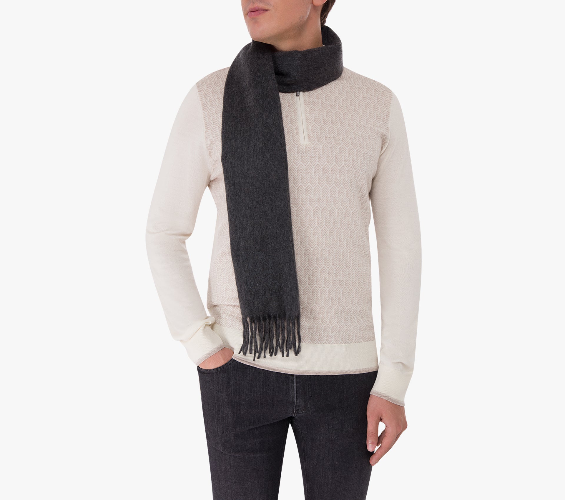 Fringed Scarf with Lion Embroidery