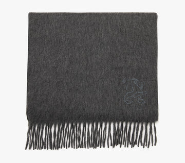 Fringed Scarf with Lion Embroidery