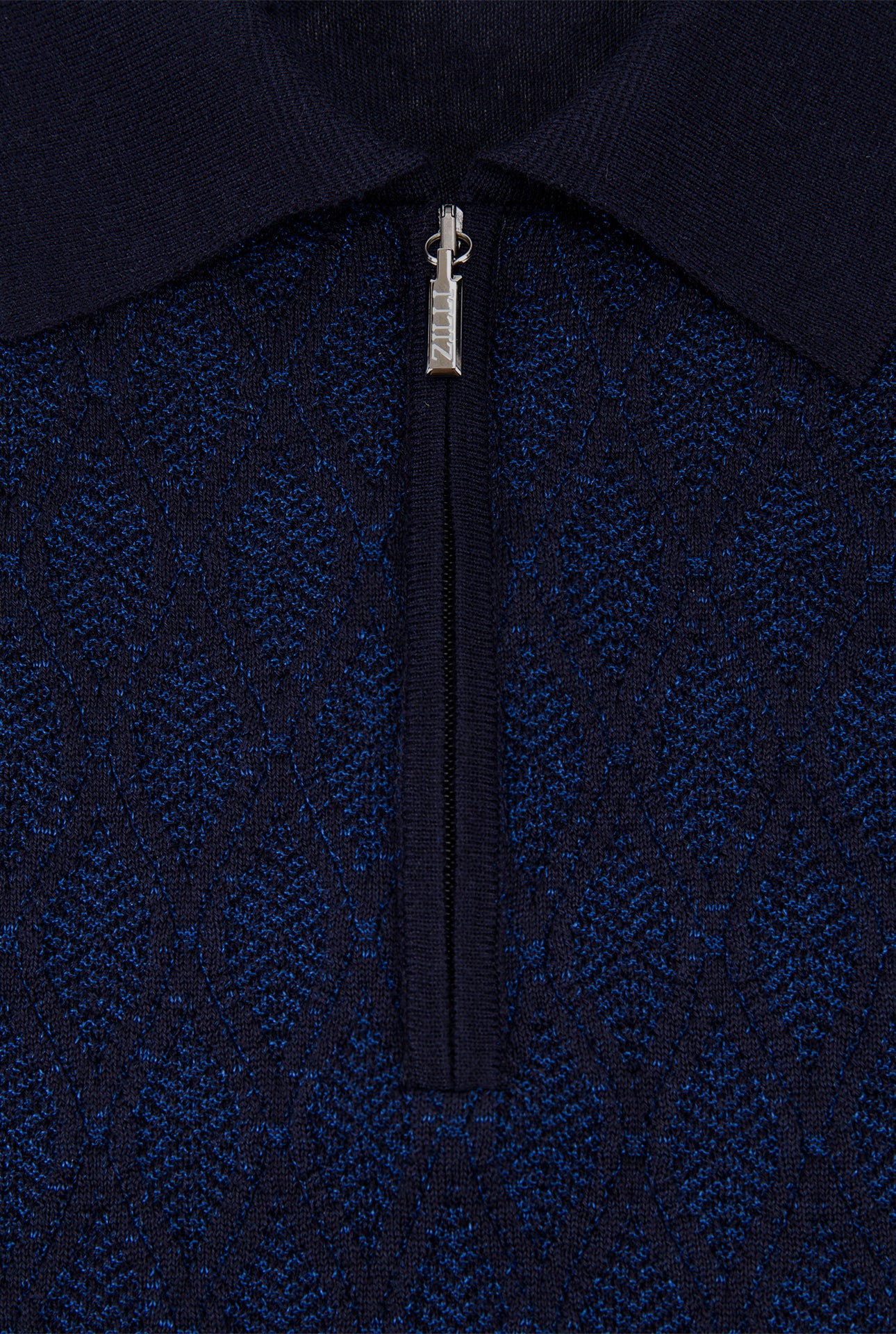 Zipped Polo with Micro Lozenges Pattern