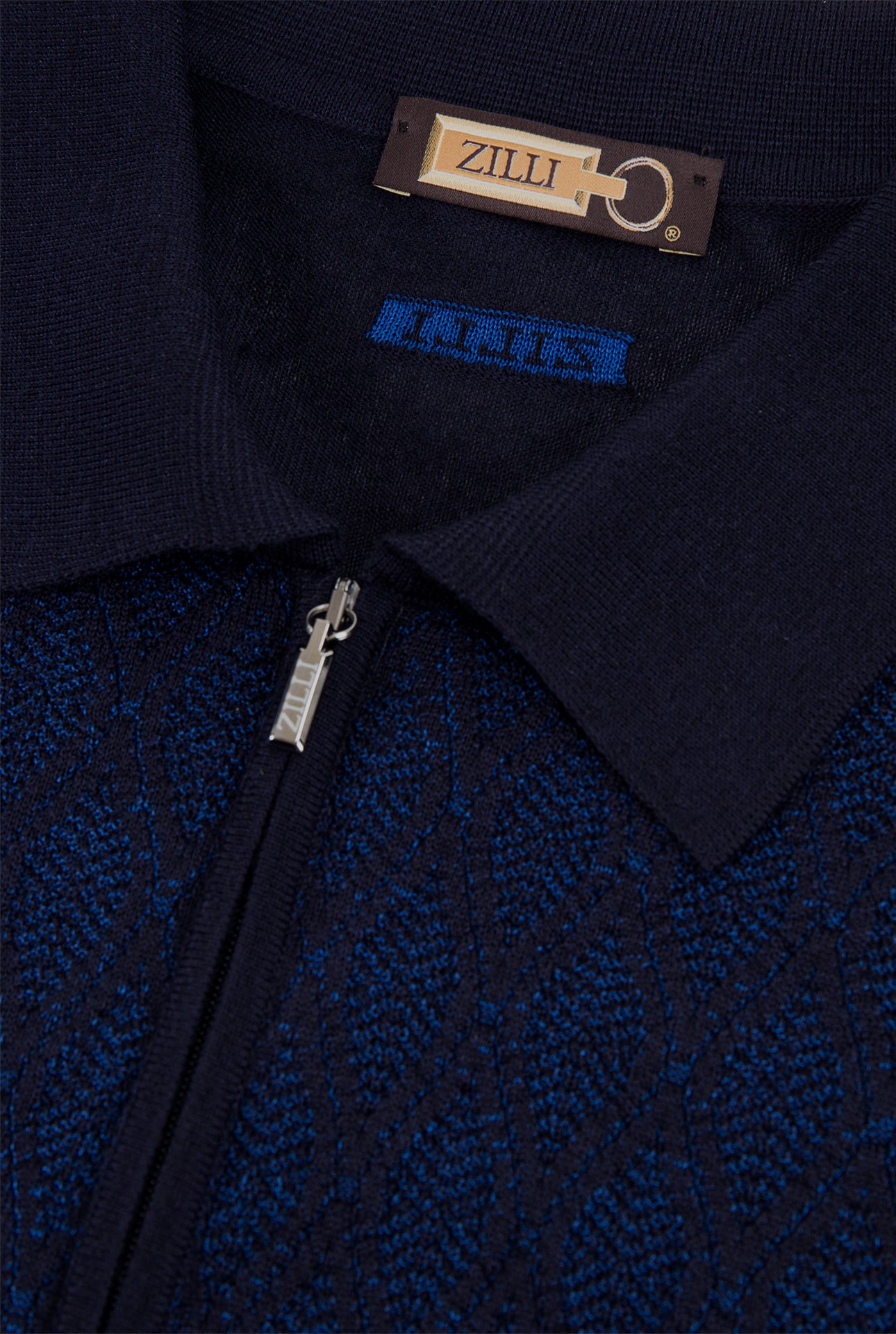 Zipped Polo with Micro Lozenges Pattern