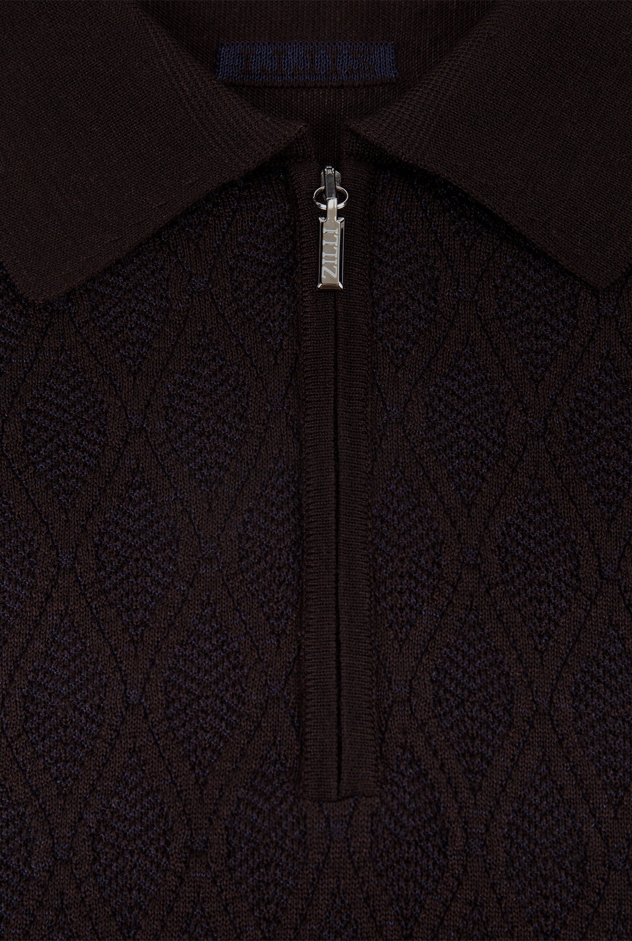 Zipped Polo with Micro Lozenges Pattern