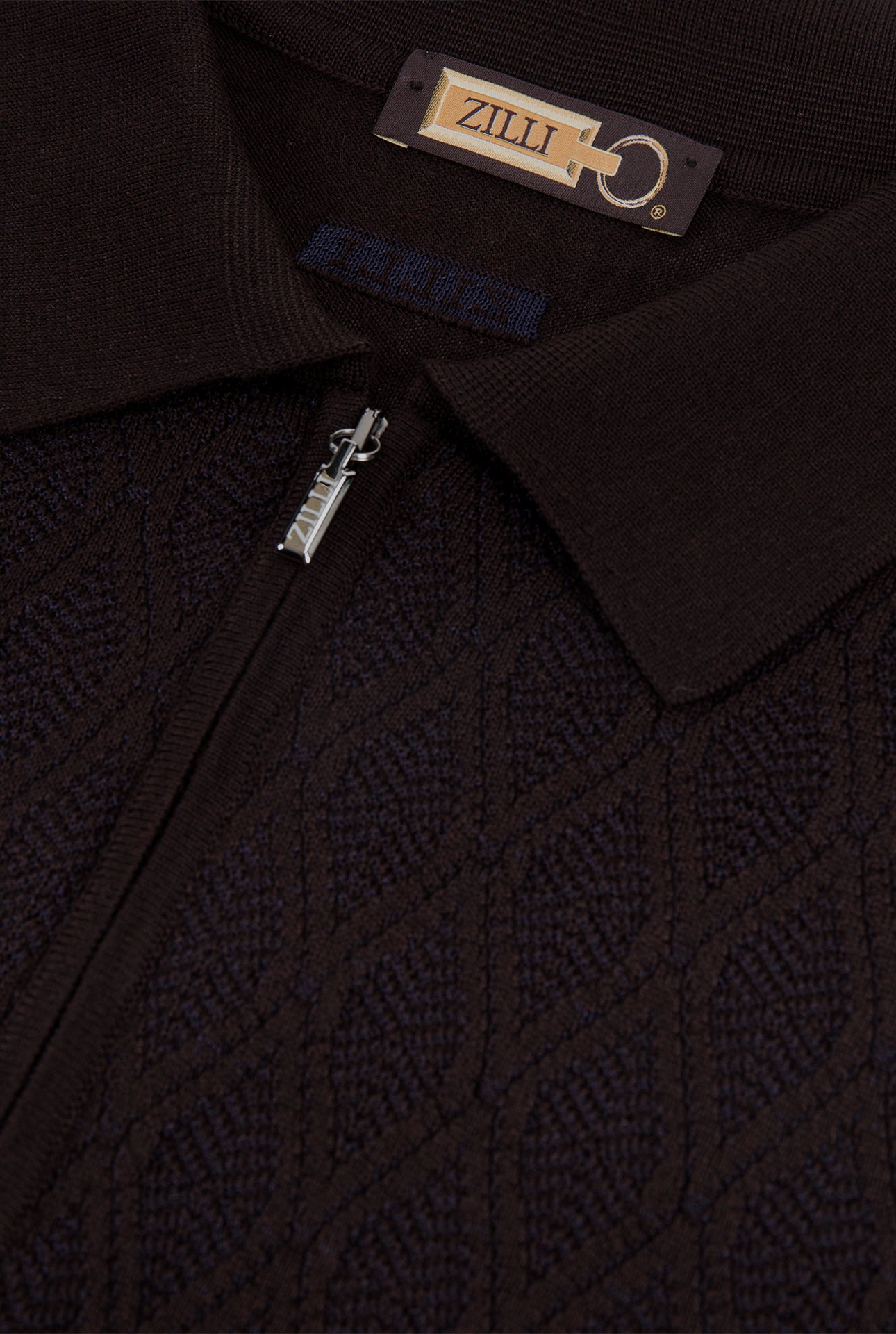 Zipped Polo with Micro Lozenges Pattern