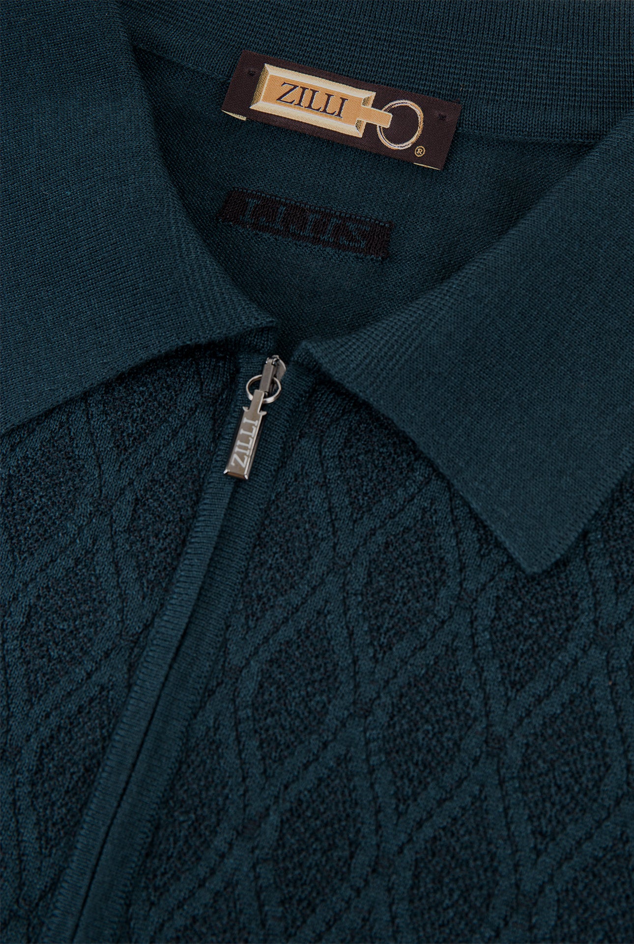 Zipped Polo with Micro Lozenges Pattern