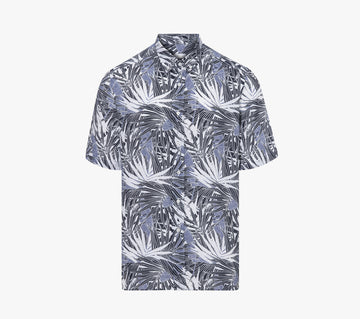 Short Sleeve Shirt with Tropical Leaves Printed Pattern