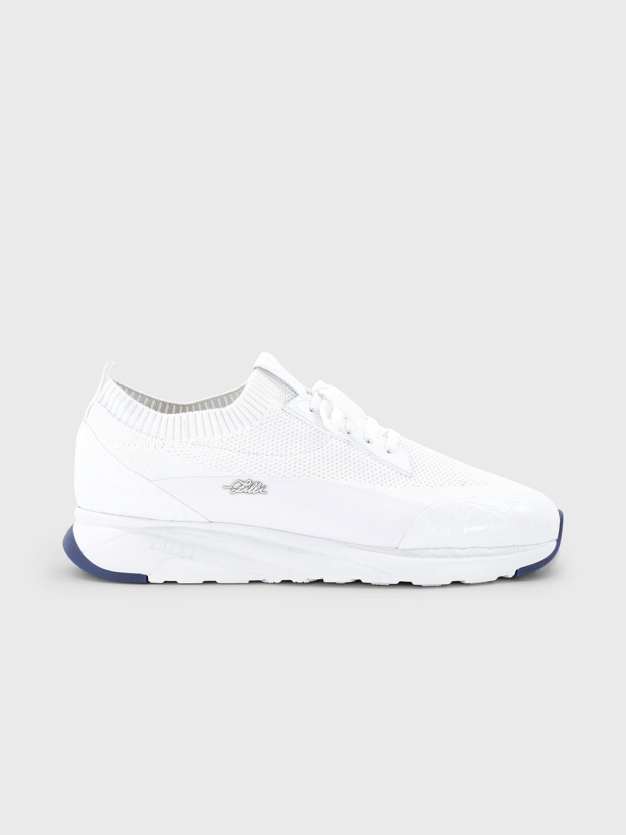 Cotton Knit Sneakers with Crocodile and Calfskin Details