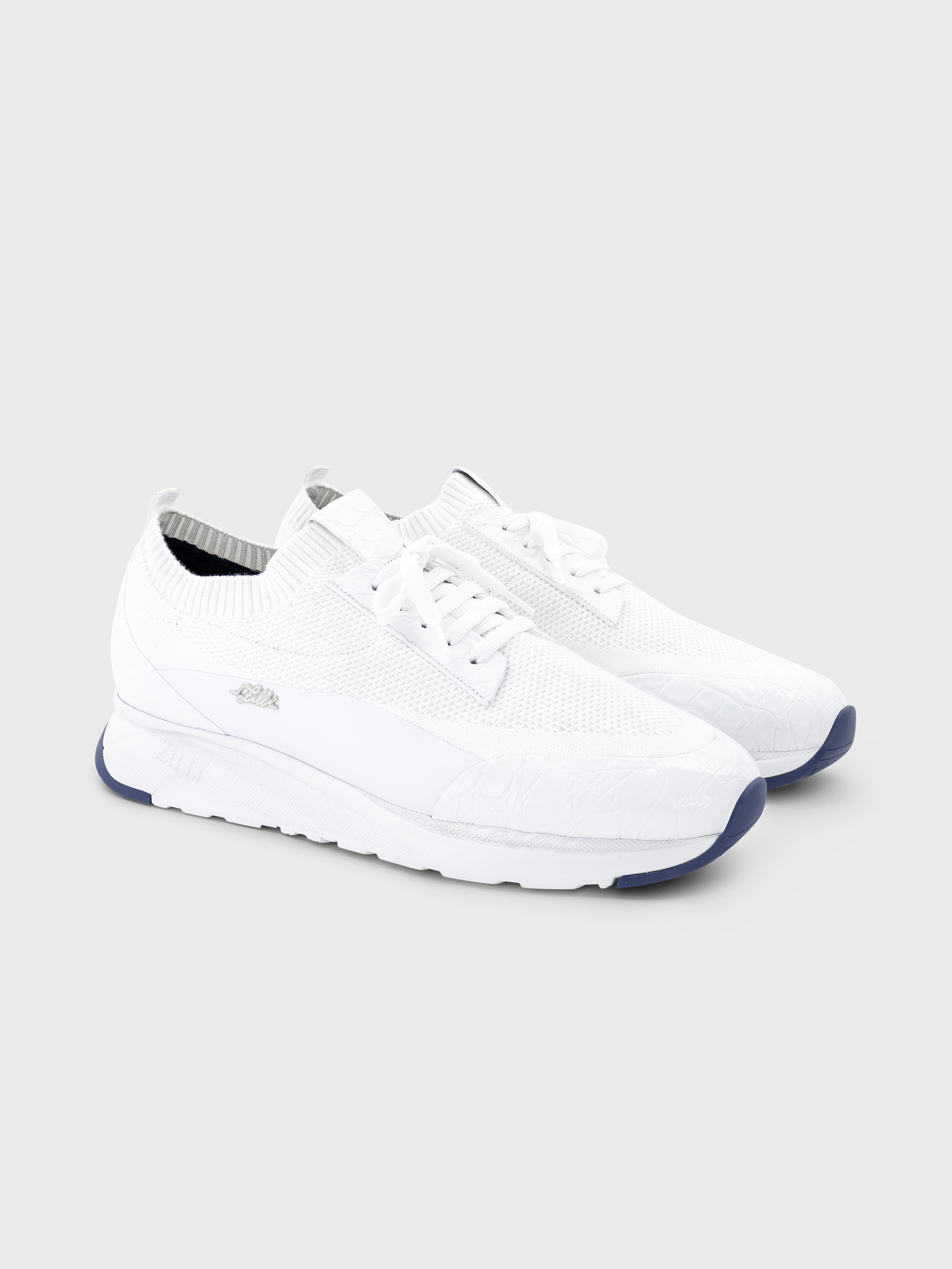 Cotton Knit Sneakers with Crocodile and Calfskin Details